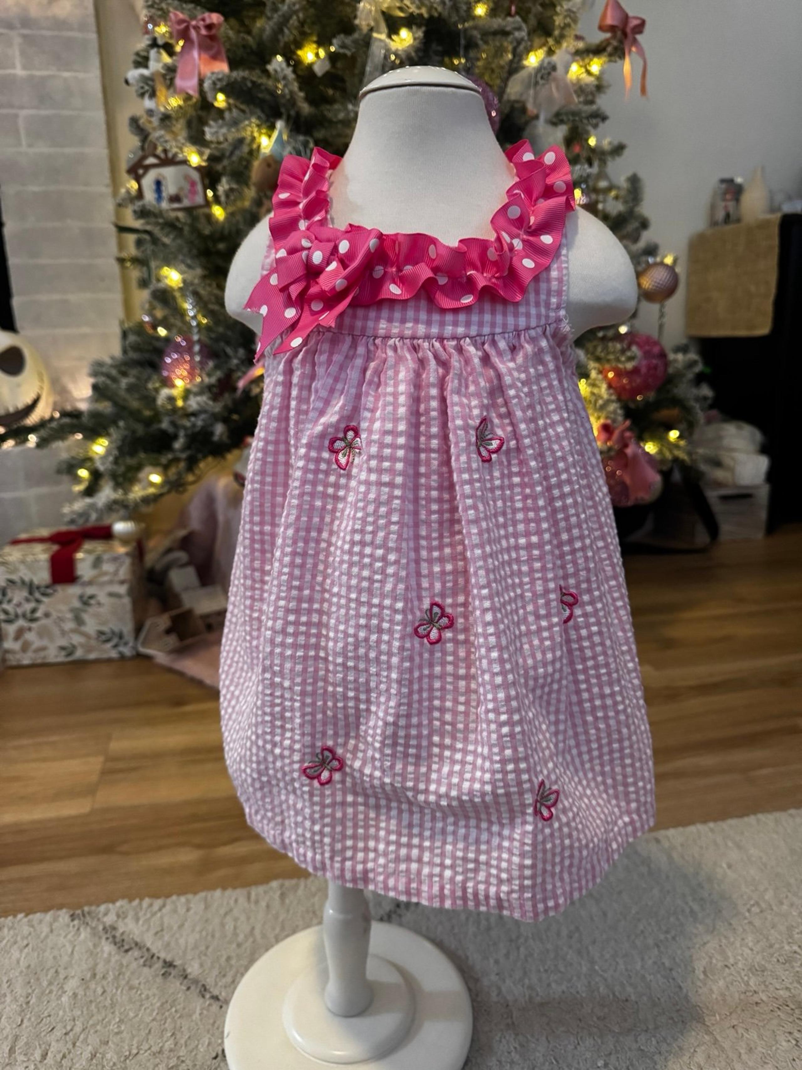 Rare Editions Dress : pink butterfly smocked dress