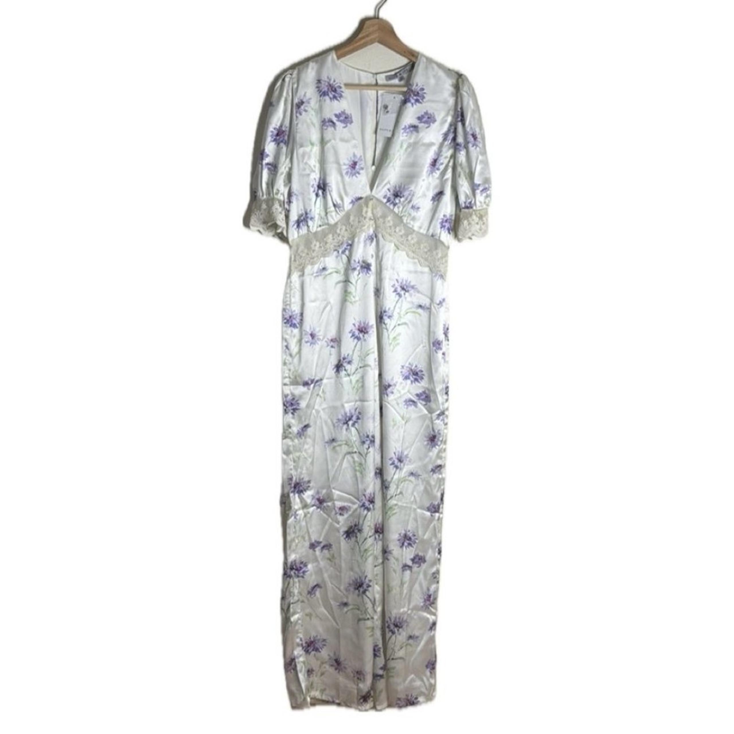 Hope & Ivy Avery floral print satin jumpsuit in lilac size 14