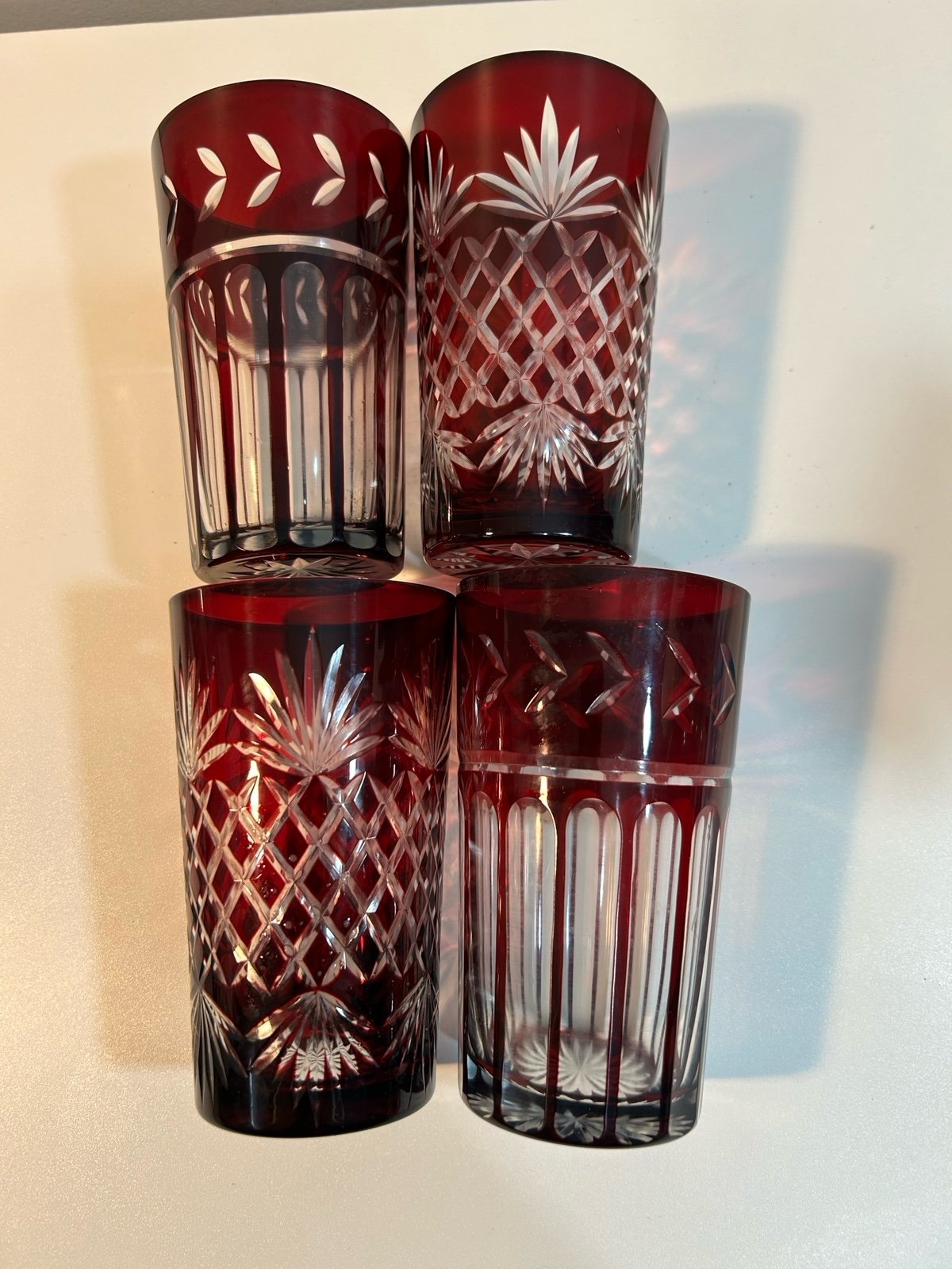 4 Pc Set VTG American Towle Madison Ruby Red Clear Cut Tumblers Approx. 12 oz.