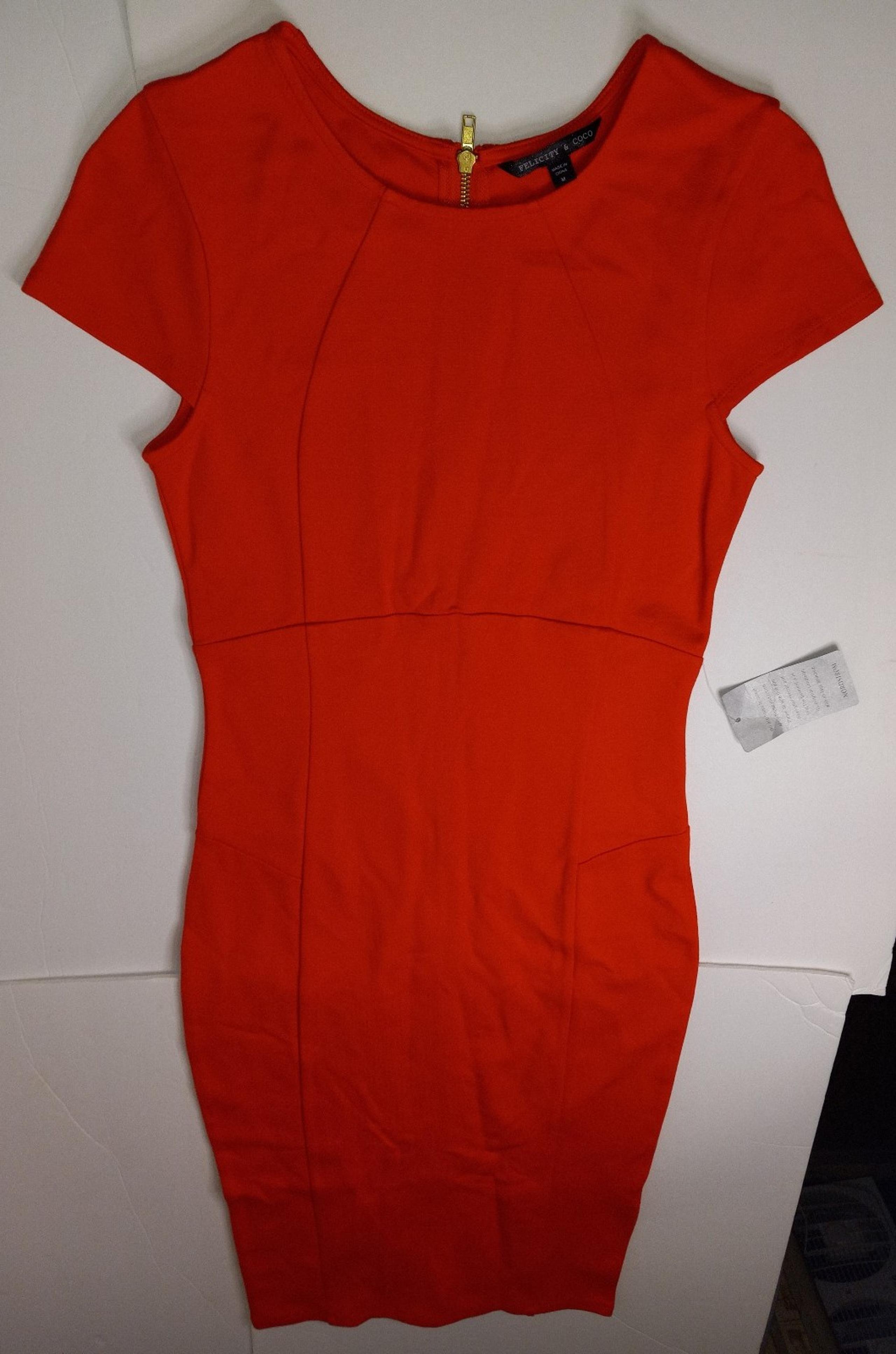 Felicity & Coco Orange Full Zip Midi Dress Women's Medium NWT