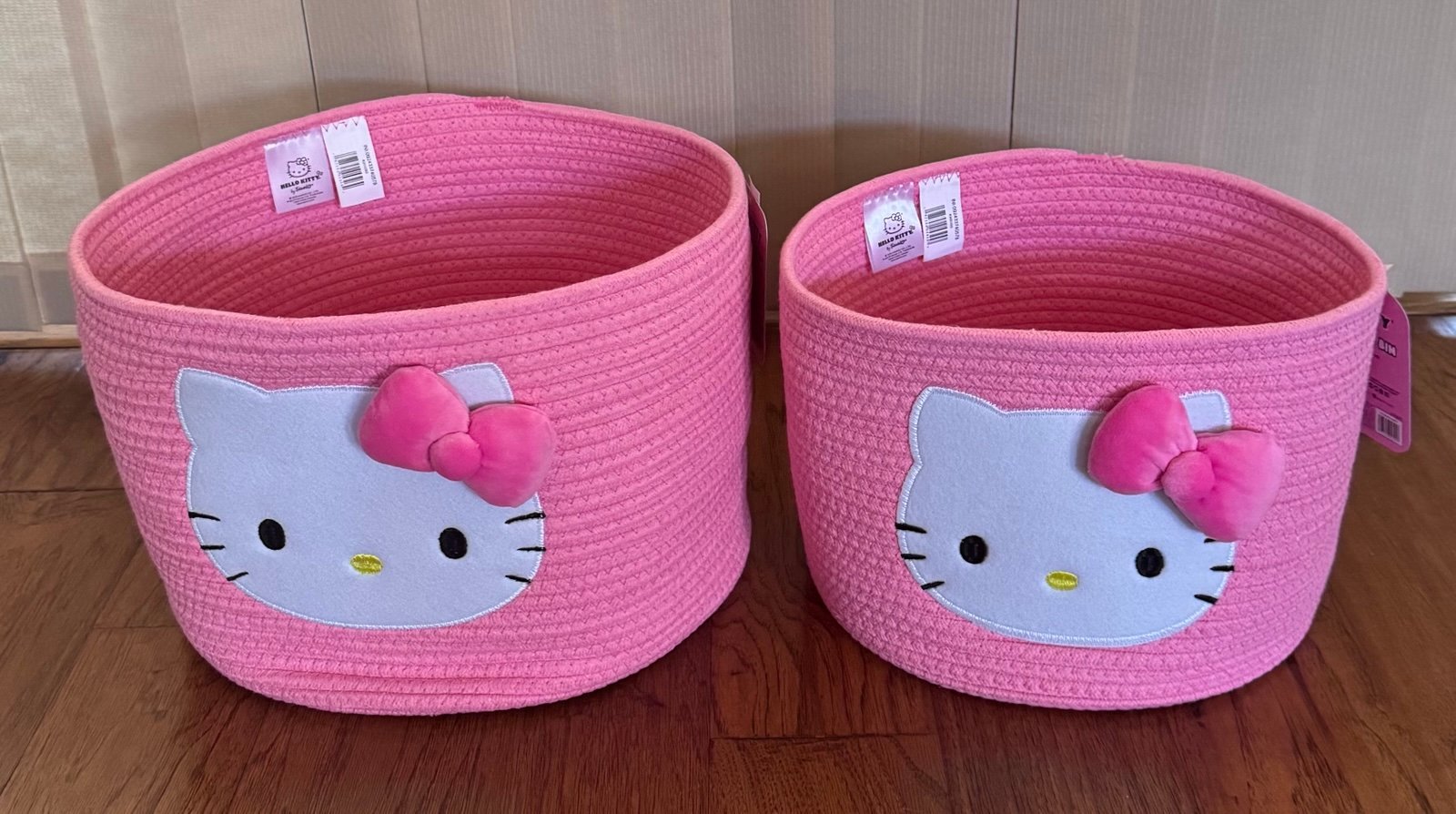 Set Of 2 Pink Hello Kitty Rope Storage Bins