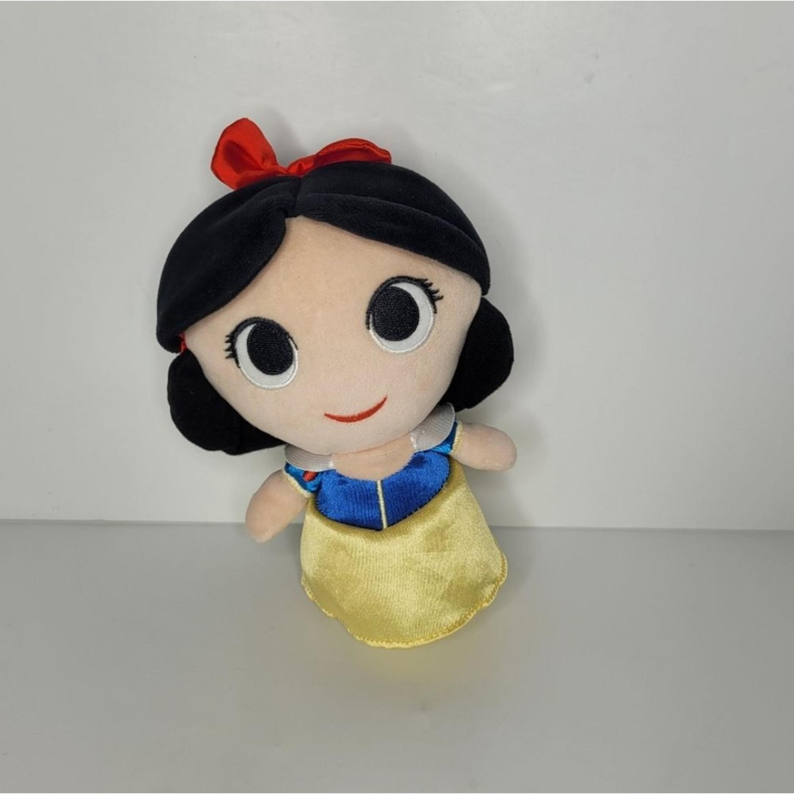 Disney Snow White 7" Plush Round Bean Filled Bottom Blue Yellow Dress Red Bow