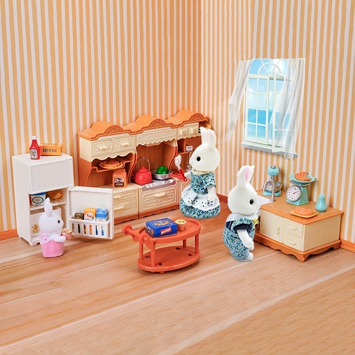 54pcs Dollhouse Kitchen Set: Simulated Stove, Tableware dsa