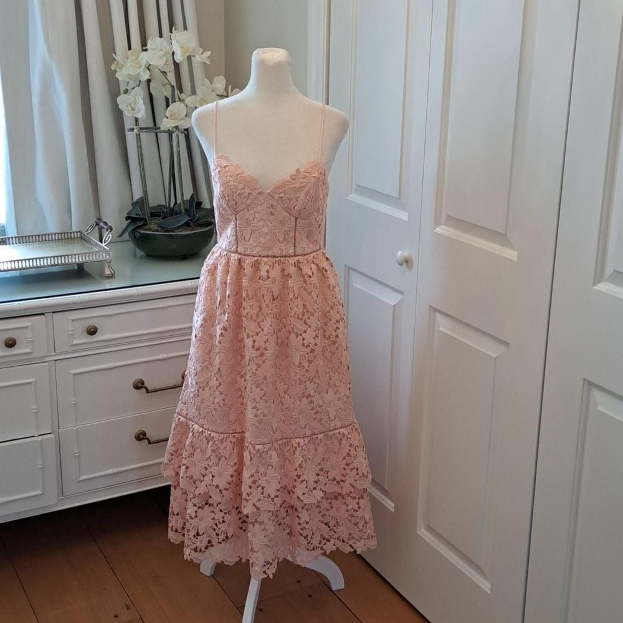 Club Monaco Womens Nanhah Light Peach Lace Midi Spaghetti Strap Party Dress S-2