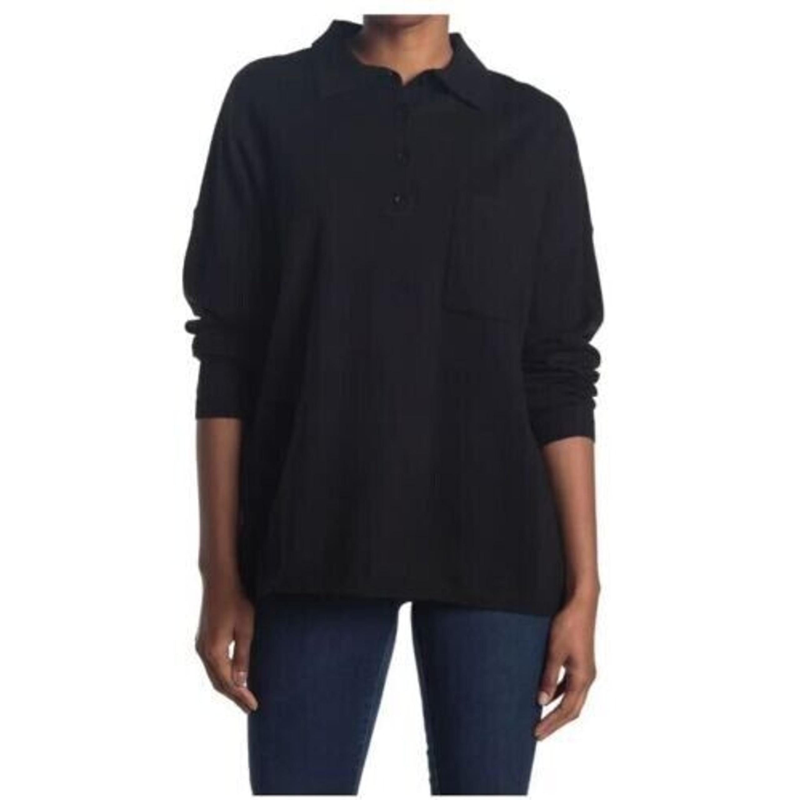 RDI Women's Oversized Polo Pocket Tunic Sweater In Black Medium MSRP $50