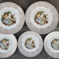 Vintage American Limoges Triumph China D'Or 22K 10” 5 Dinner Plates.