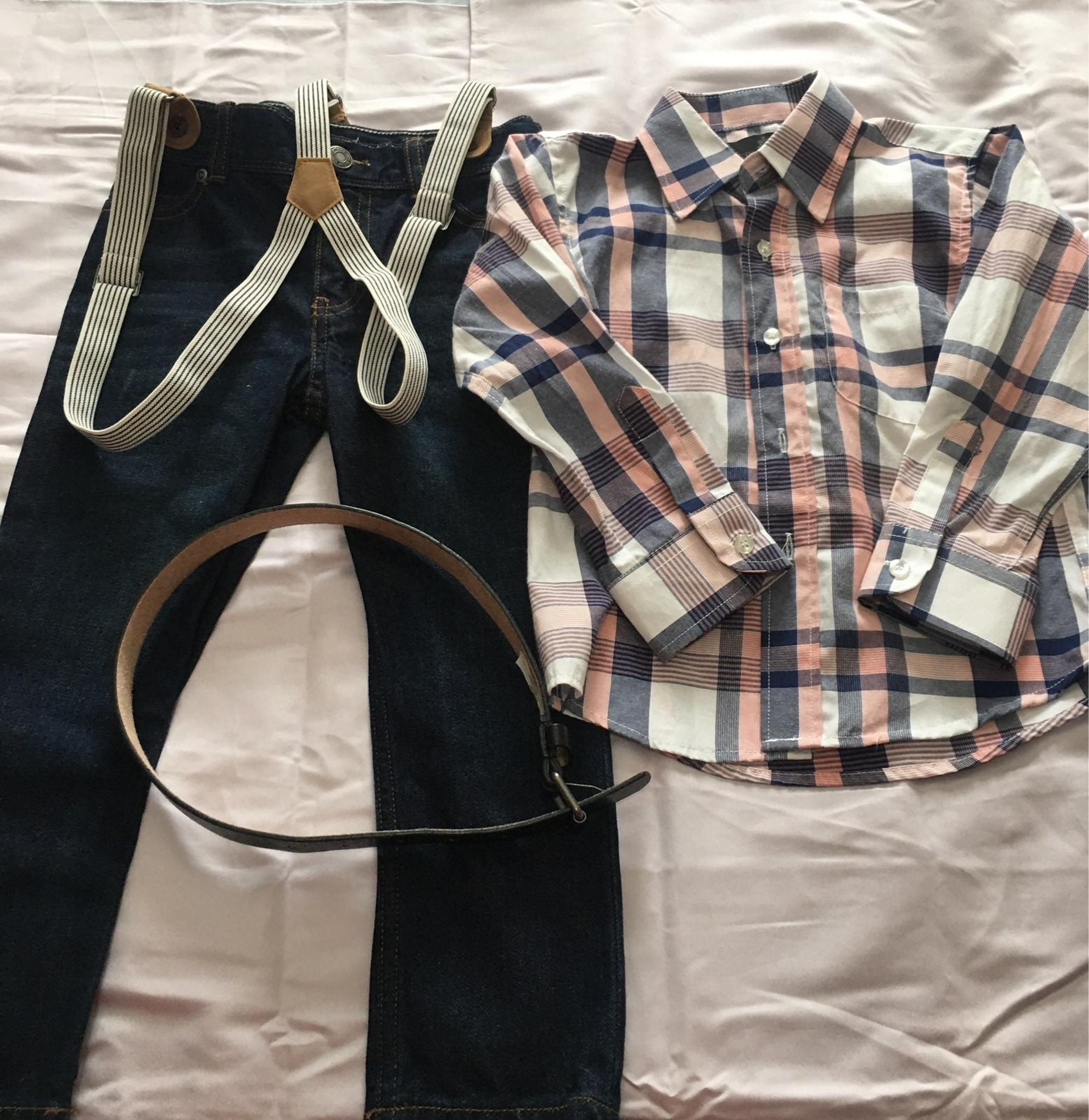 boys jean & plaid shirt set