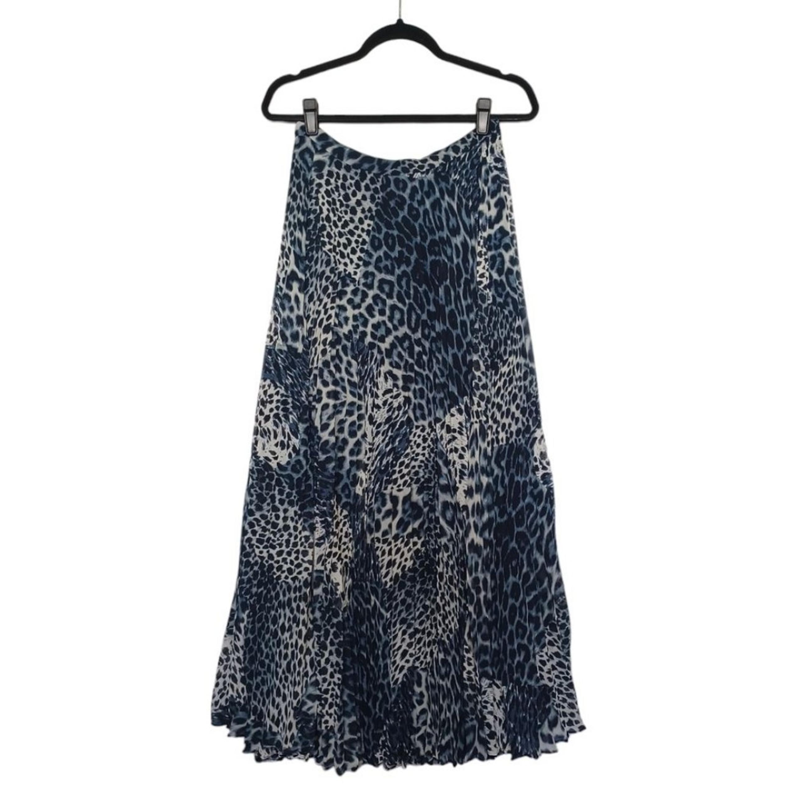 LAUNDRY BY SHELLI SEGAL Pleated Blue Gray Animal Print Midi Maxi Skirt 6 (Small)