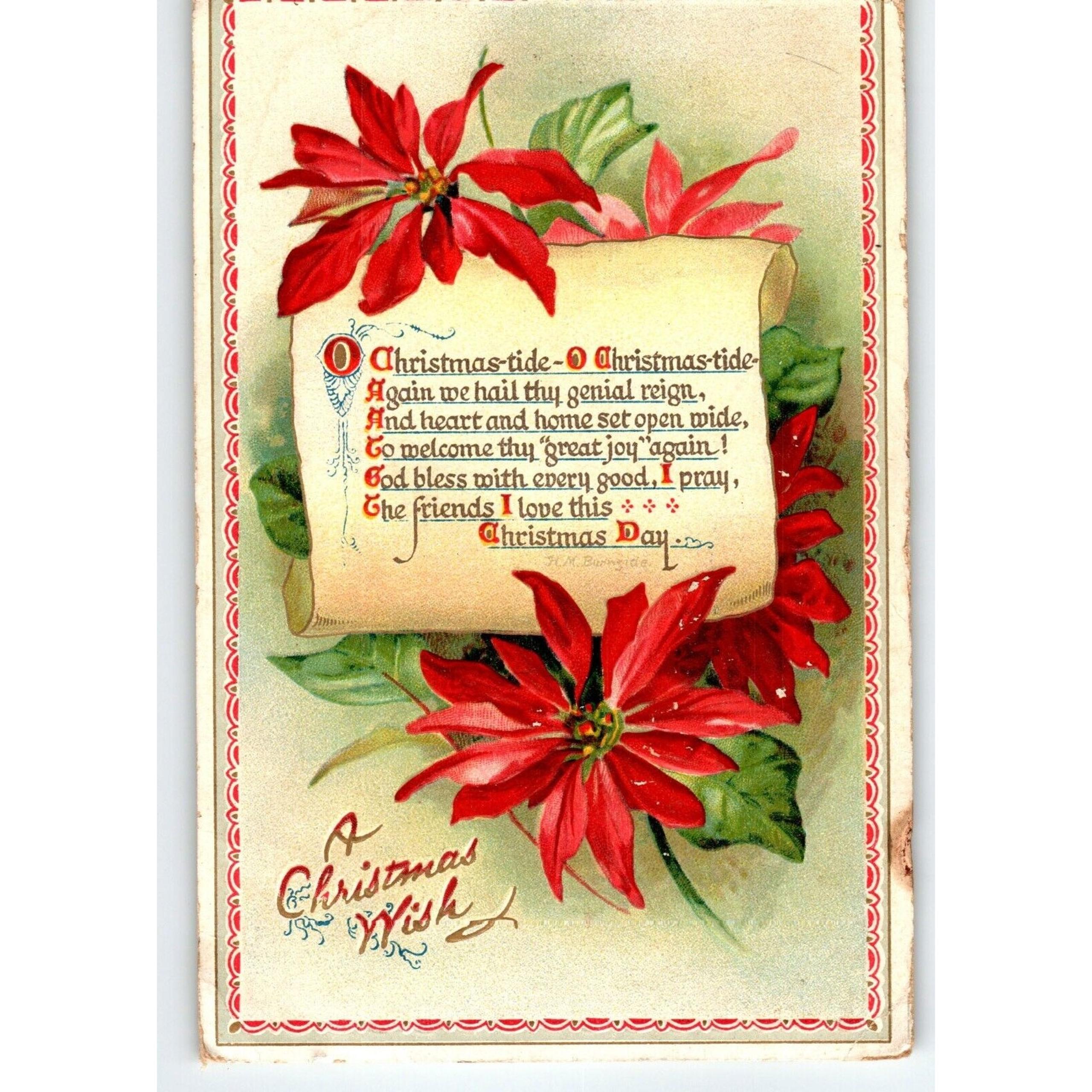 Merry Christmas Postcard Tucks Poinsettias Embossed Series 523 H.M Burnside 1911