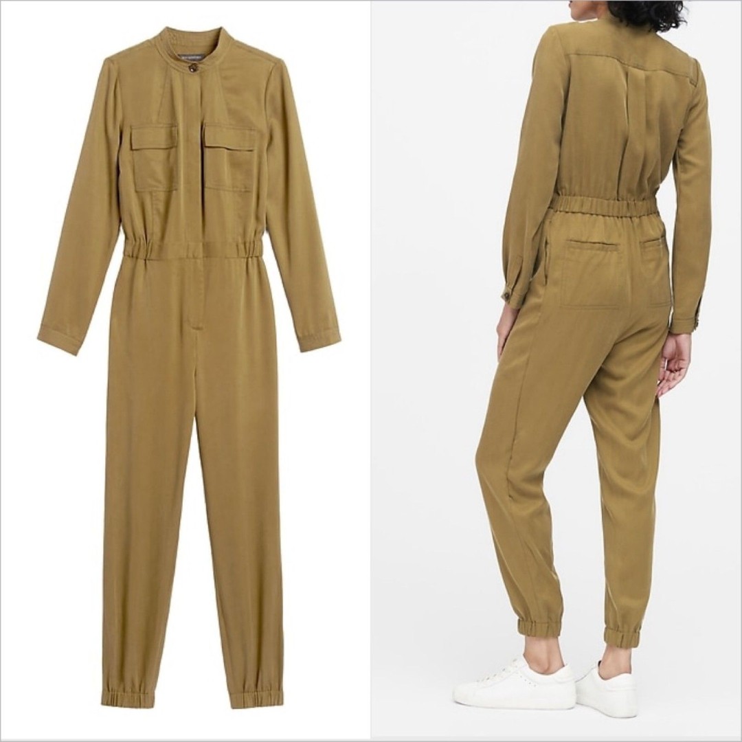 Banana Republic Tencel Flight Jumpsuit Size 12 Cindered Olive Green Utility