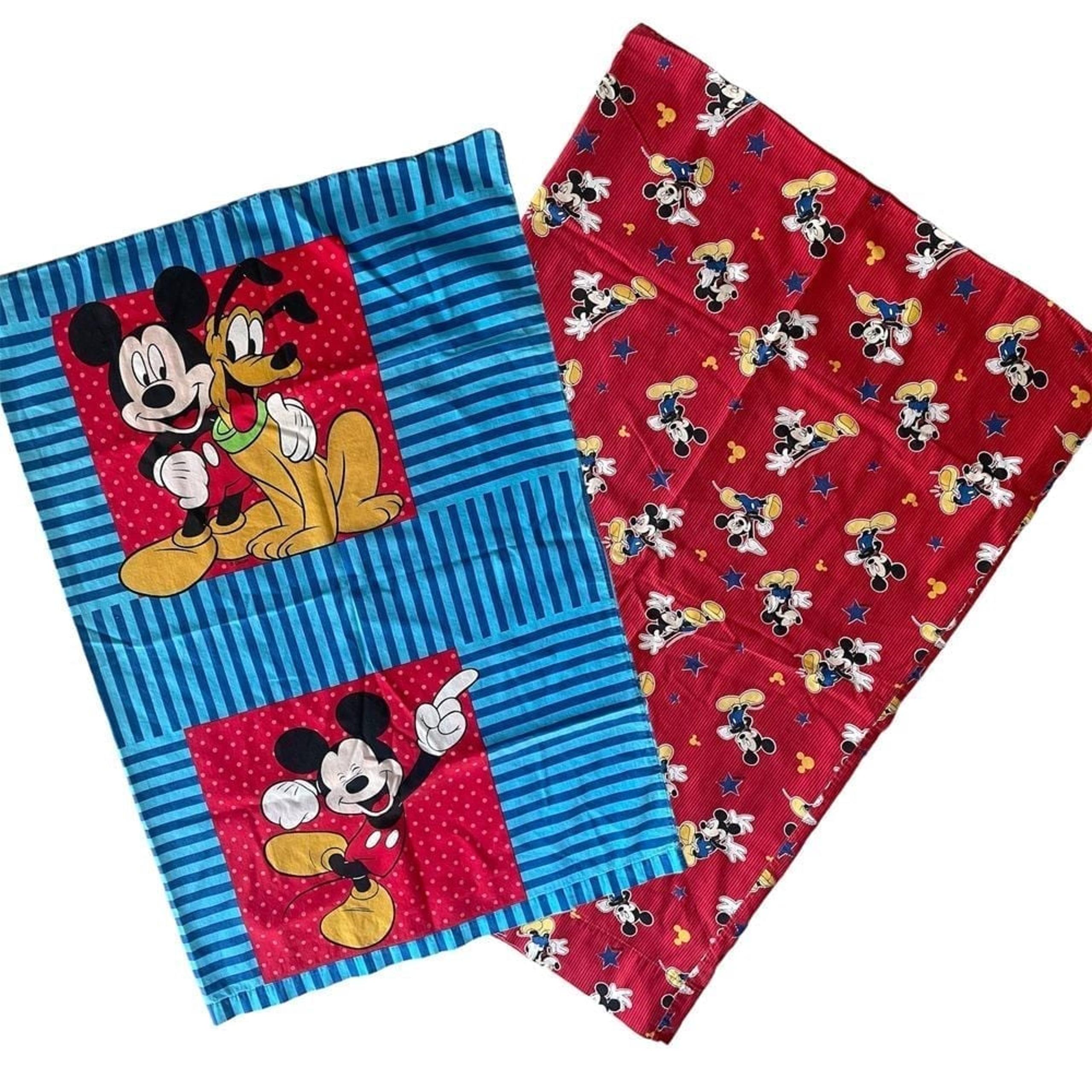 Mickey Disney pillow case set vintage color block Pluto Queen standard red blue