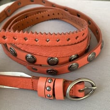 Roper Coral Pink Leather Skinny Belt Sz M Cut Out Studs design details Boho NWT