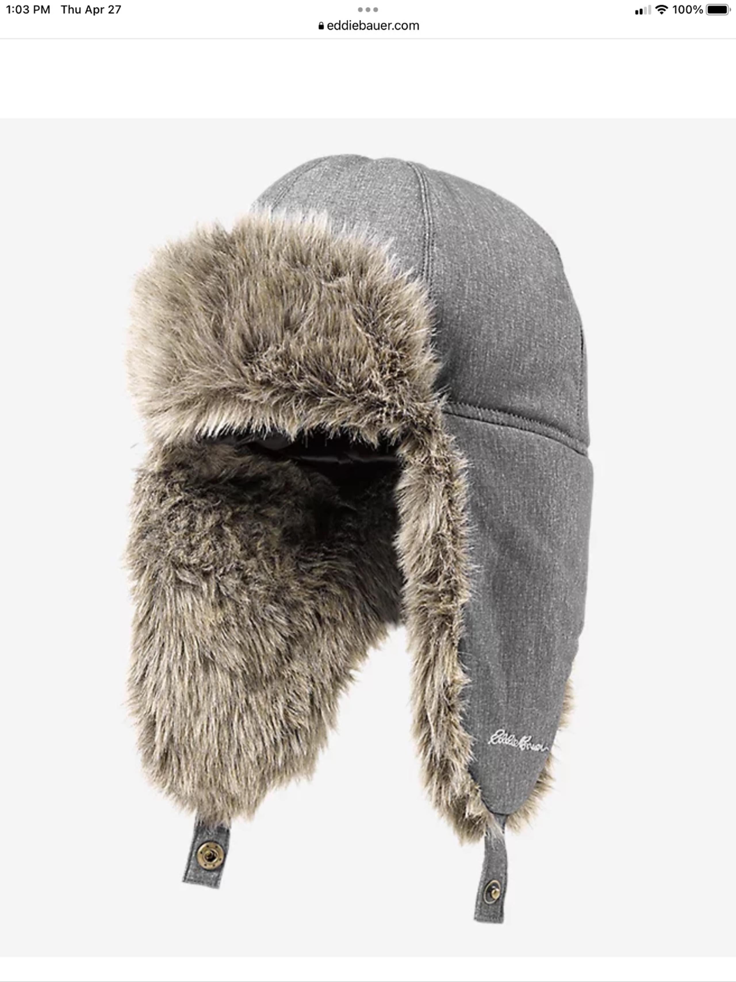 Eddie Bauer Superior Down Trapper hat Charcoal Gray Size Large / XL