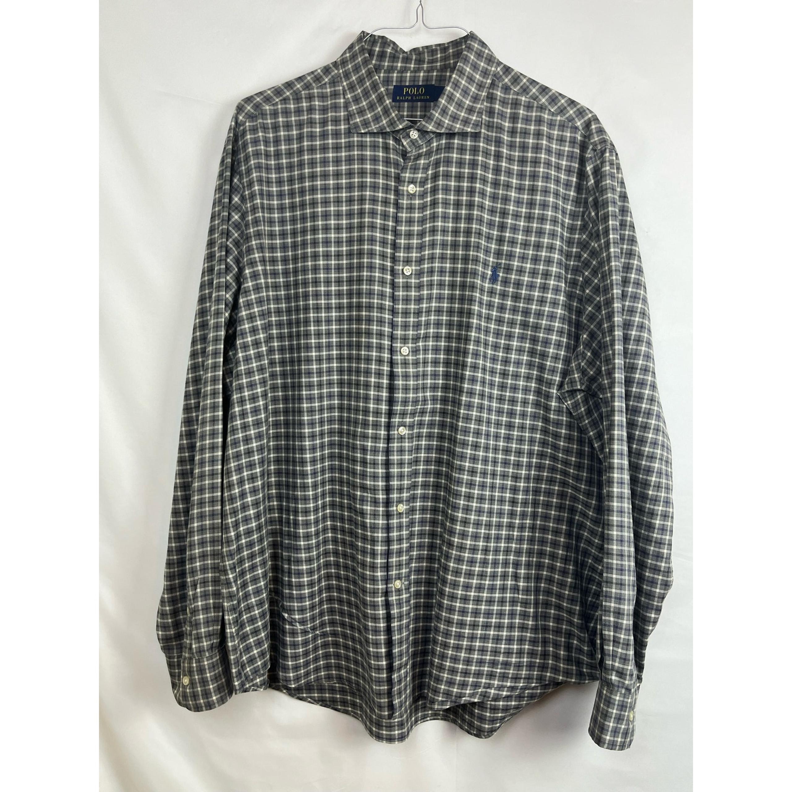Polo by Ralph Lauren Men's Size XXL Gray/Blue Plaid Long Sleeve Button Up Shirt