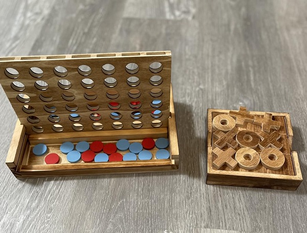 New Tic Tac Toe & 4 in a Row Table Games Set - Rustic Decor Wood Strategy