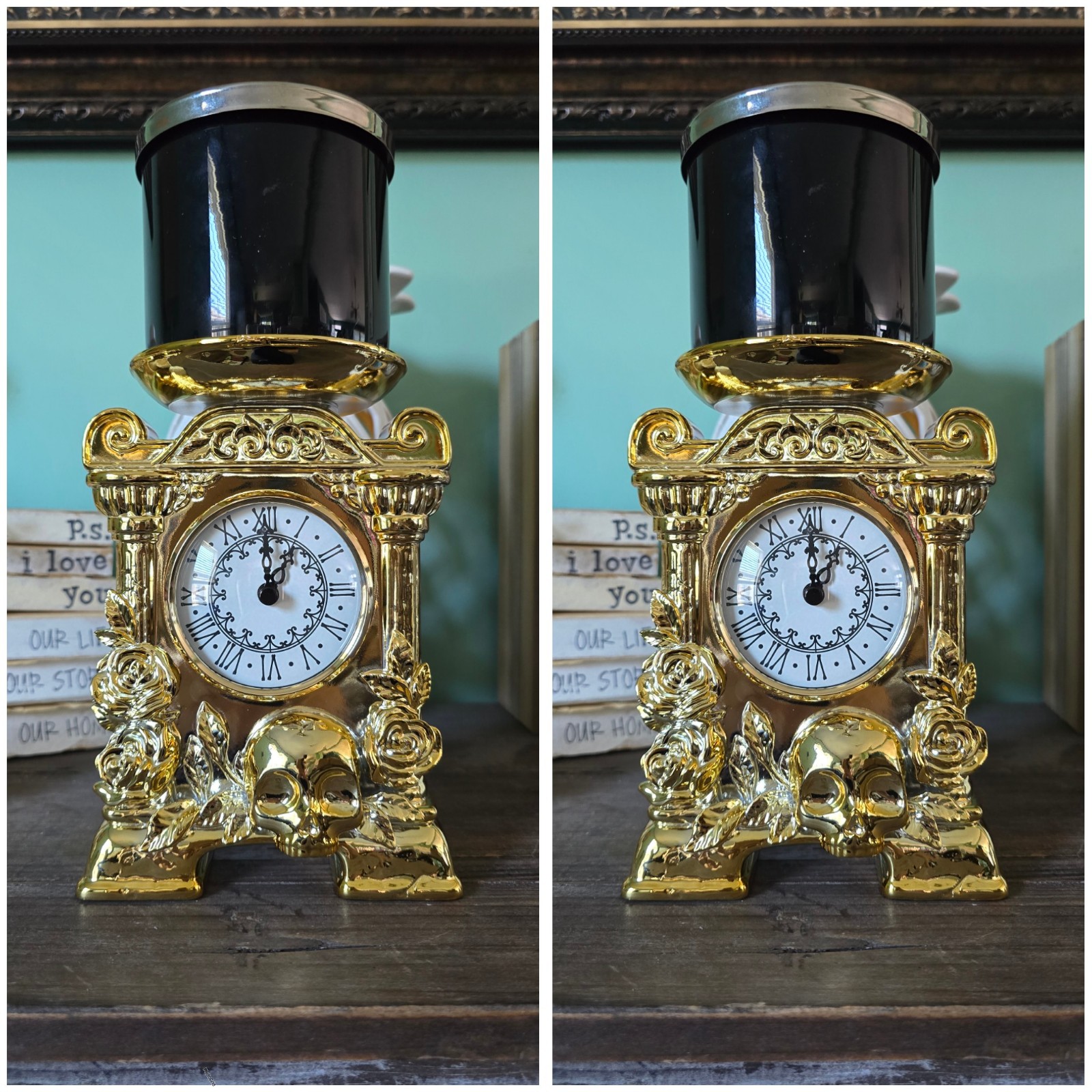 Bath & Body Works Skull Roses Halloween Clock X2