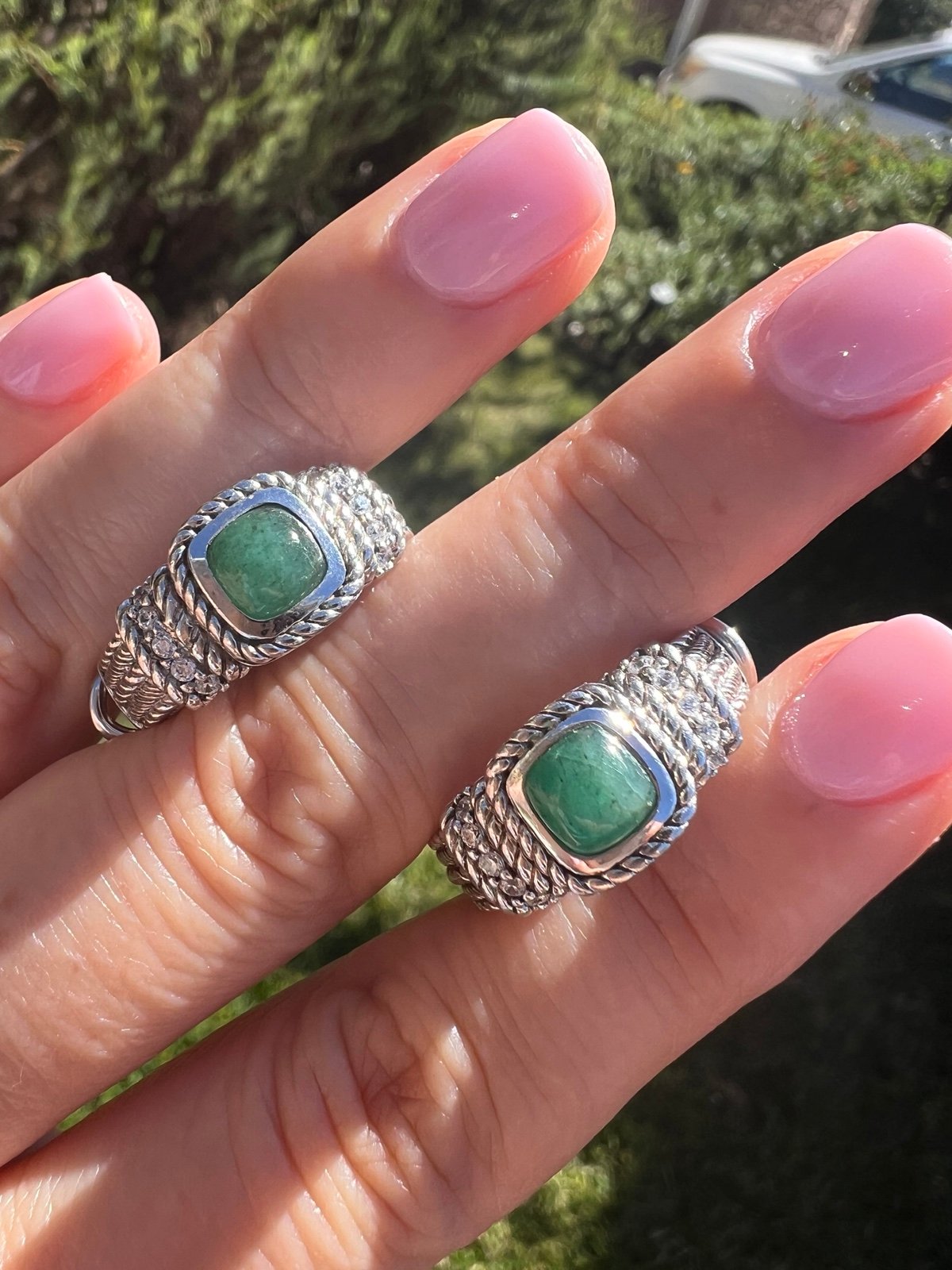 Vintage Judith Ripka Sterling & CZ & Green Stone Post Hoop Earrings