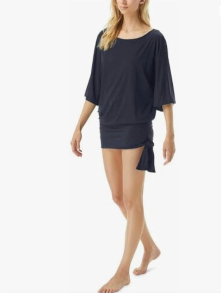 Michael Michael Kors womens Classic Side Tie swim Cover-up in black plus size 1X