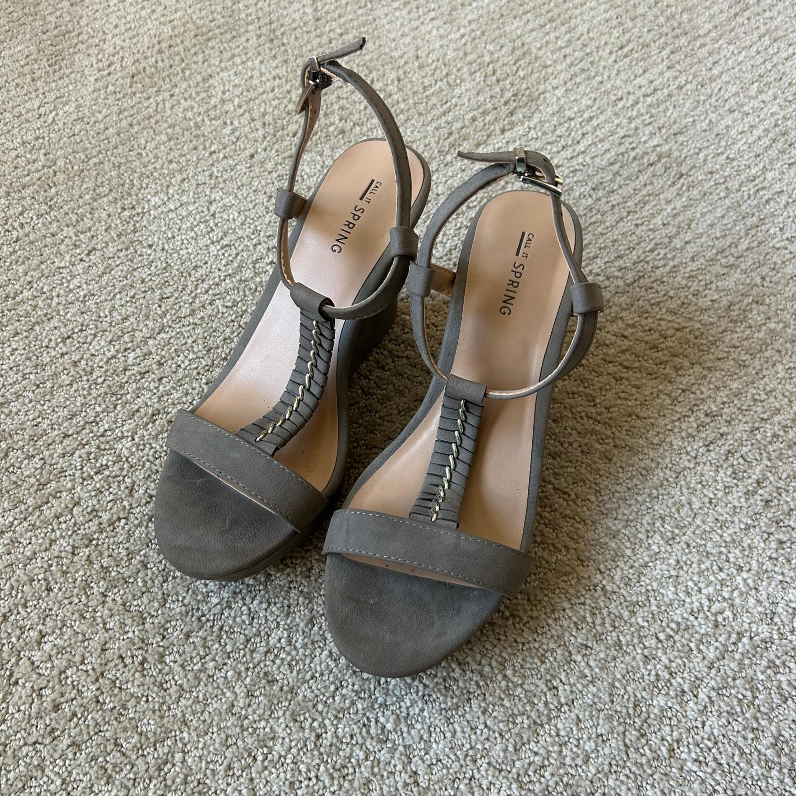 Call It Spring Camel Brown Wedge Strappy Heels Women’s Size 7.5