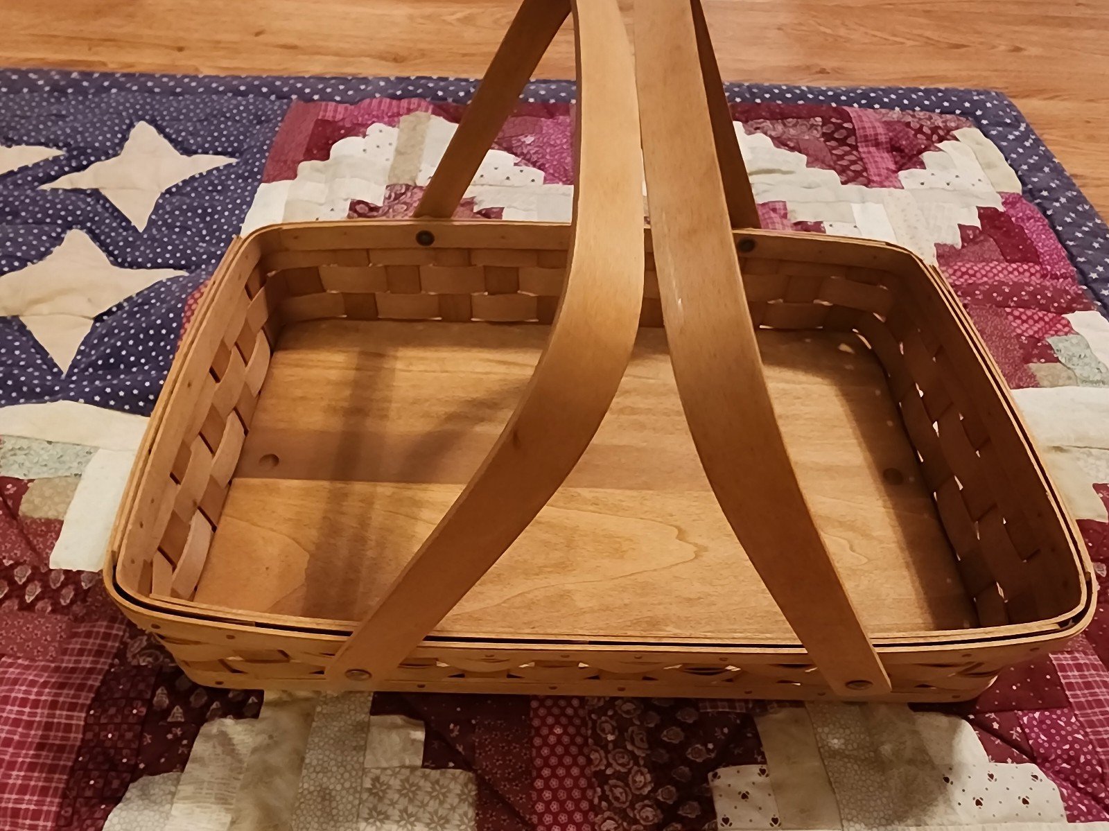 Longaberger Basket with Handles and Solid Wooden Base