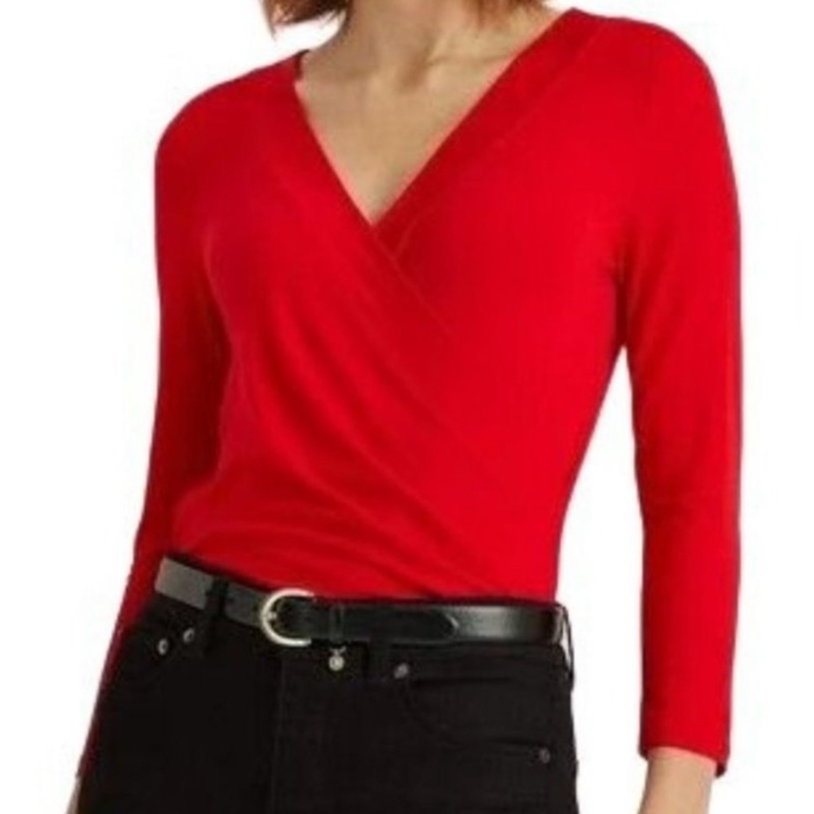 Lauren Ralph Lauren Alayja Crossover Top Wrap Blouse Women Red Long Sleeve - M