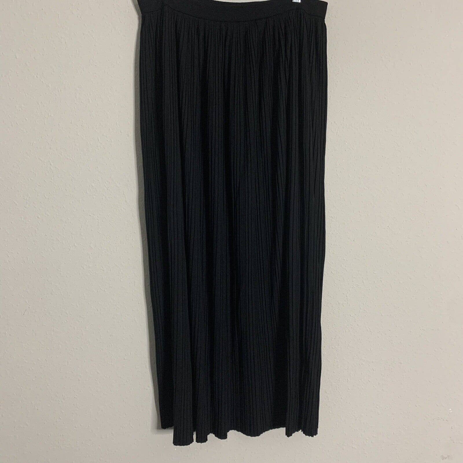 Joan Vass Black Pleated Long Maxi Skirt
