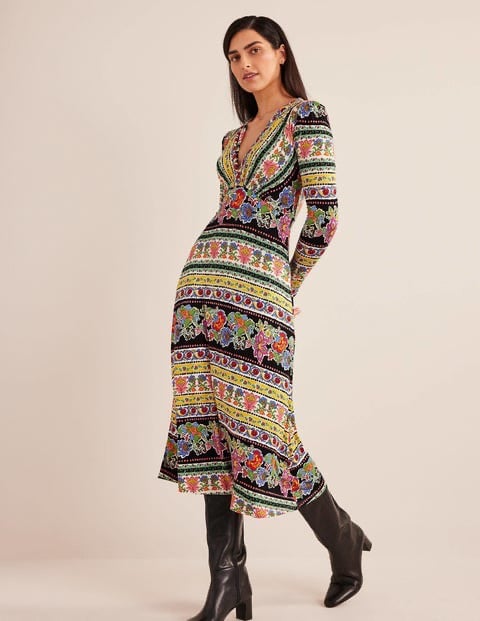 Boden Jersey Midi Tea Dress Multi, Carnation Bloom Sz 14