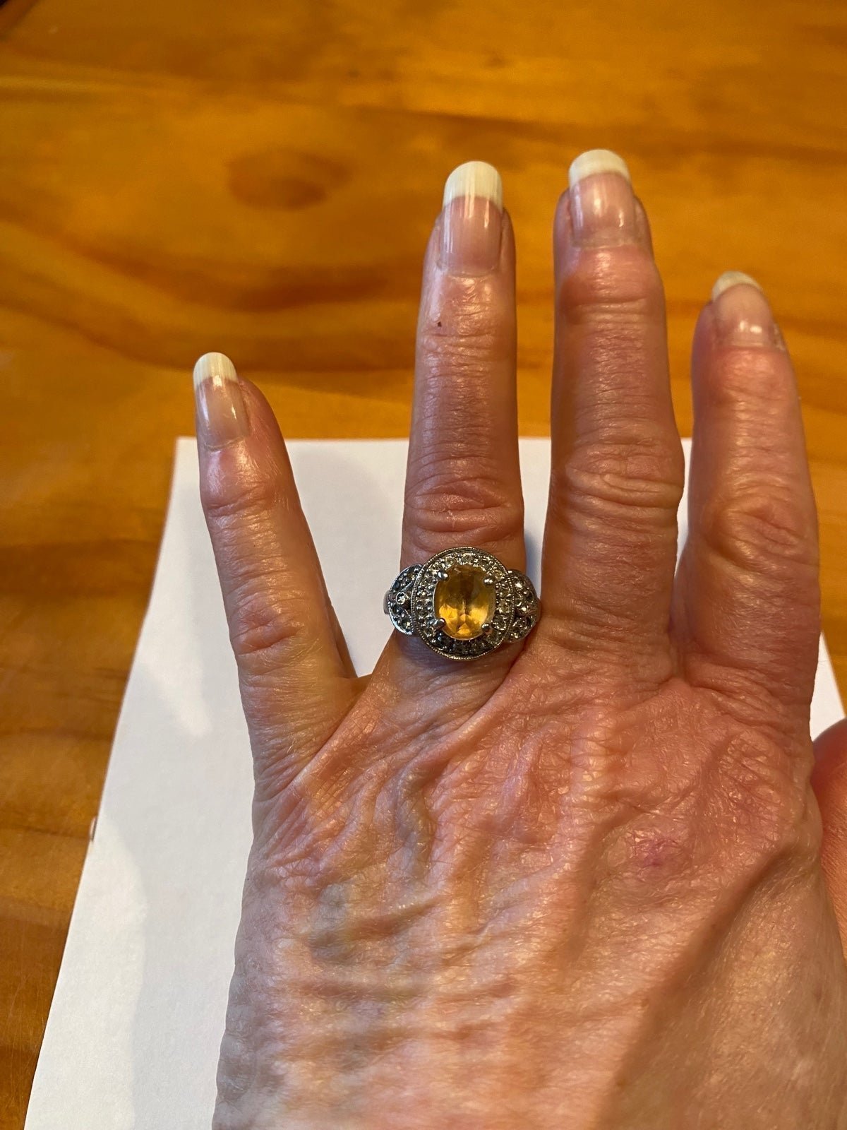 Vintage Sterling Silver Citrine Rhinestone Ring