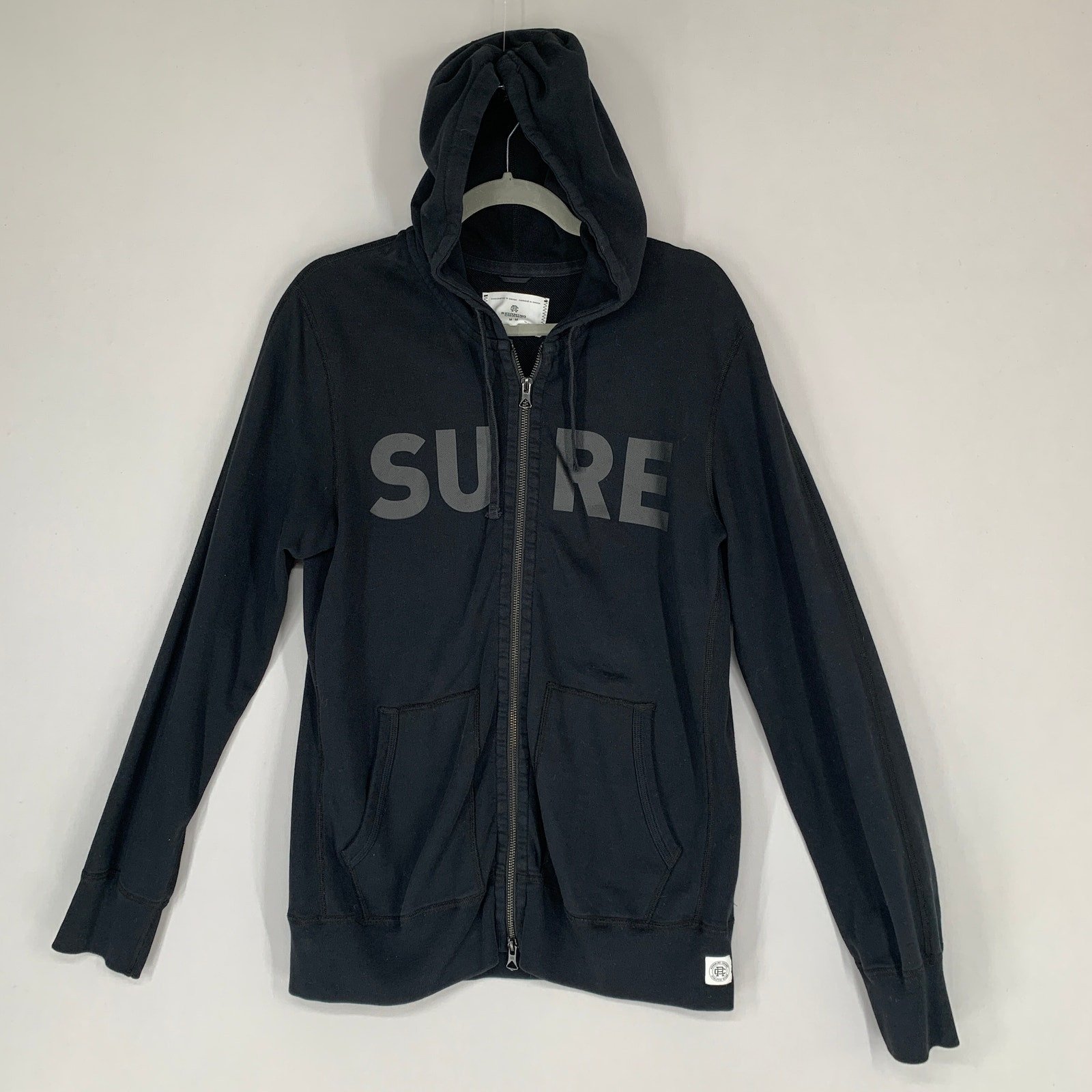 Reigning Champ Men Jacket Hoodie M Black Sure Spell Out Hoodie Long Sleeve
