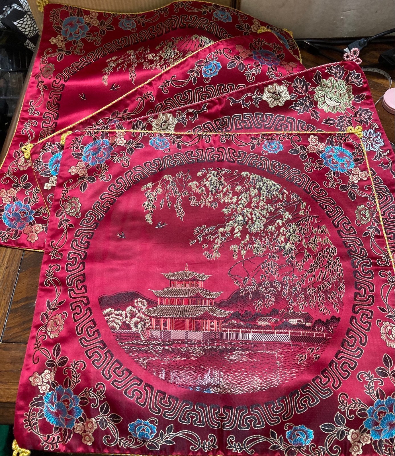 *Set of 4 Vintage Chinese Silk Brocade Throw Pillow Covers