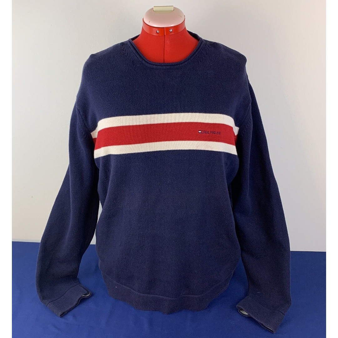 Vintage Tommy Hilfiger Pullover Sweatshirt Crew Sweater 90's Spell Out Flag L