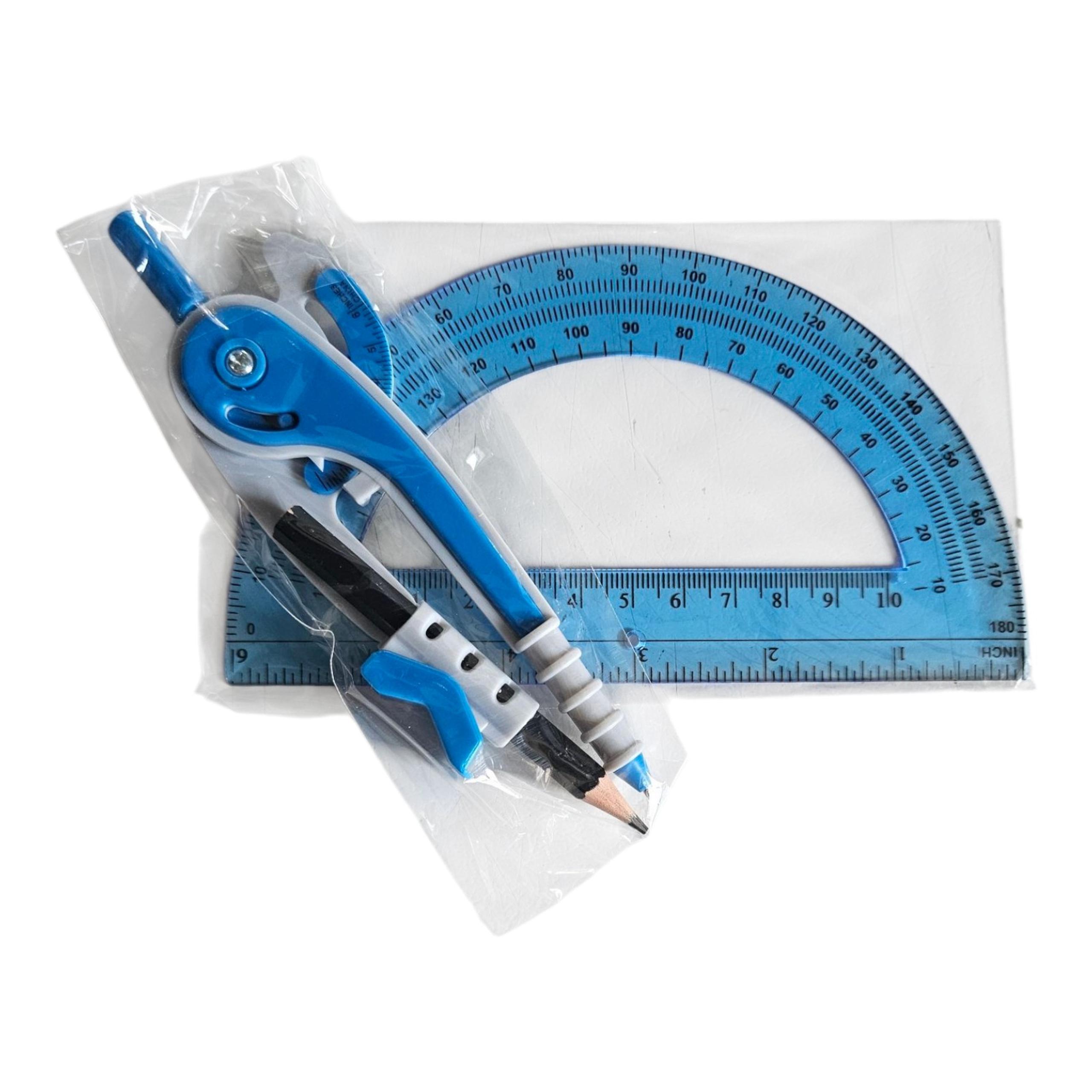 NWOT Student Compass & Protractor Set Math Geometry School 6"  180 Degree Blue
