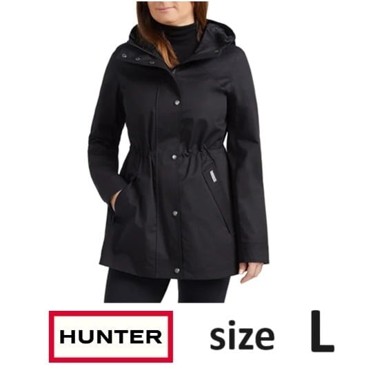 NWT Hunter Ladies' Water & Wind Resistant Rain Jacket, Black, Size Large