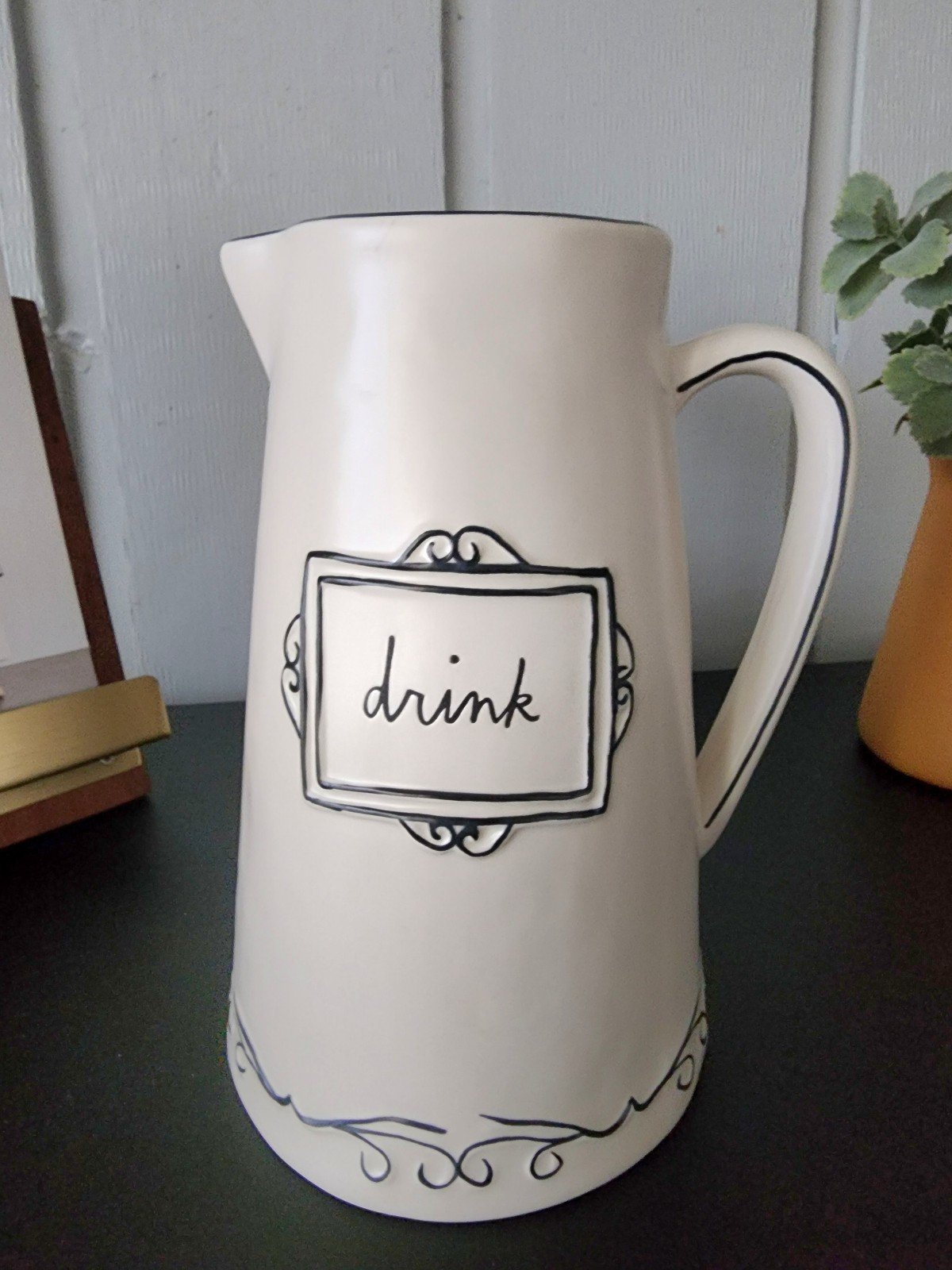 Rae Dunn white drink juice coffee water pitcher