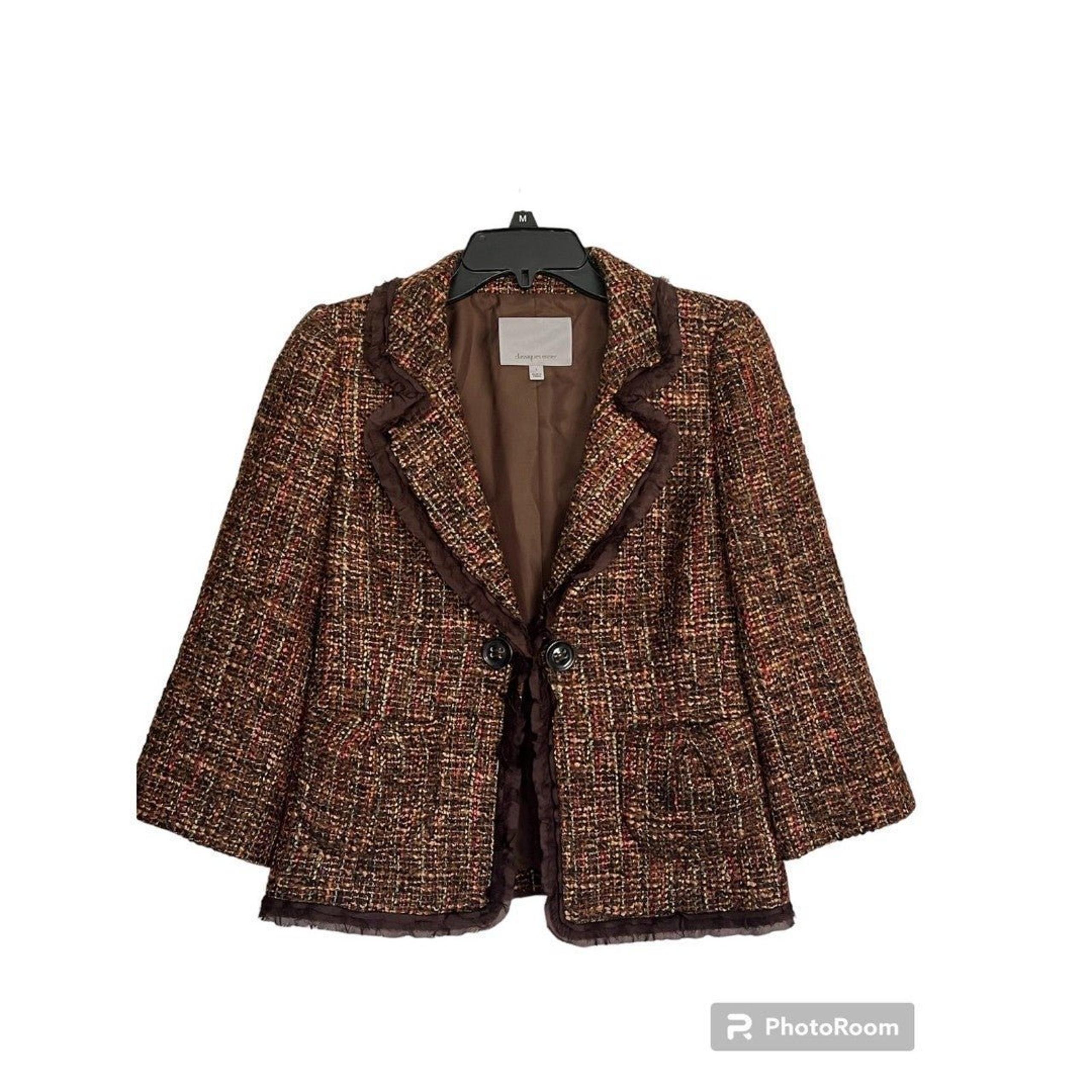 Classiques Entier Cropped Blazer Jacket Brown Rust Small Tweed Wool Blend