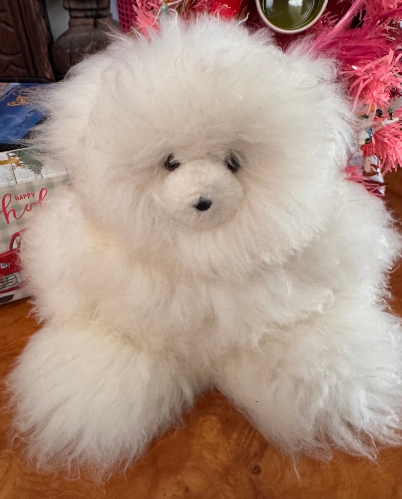 Alpaca Fur Teddy Bear Plush White Lovey Furry Fuzzy Soft 13” w/ baby