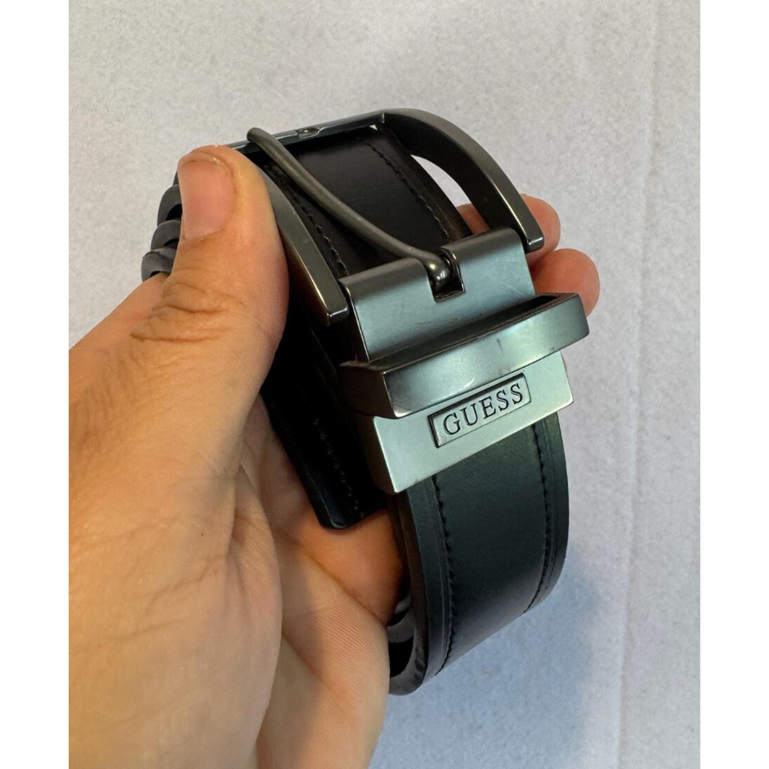 Guess Reversible Belt Black Brown Mens Sz L 38-40 Faux Leather Silver Buckle