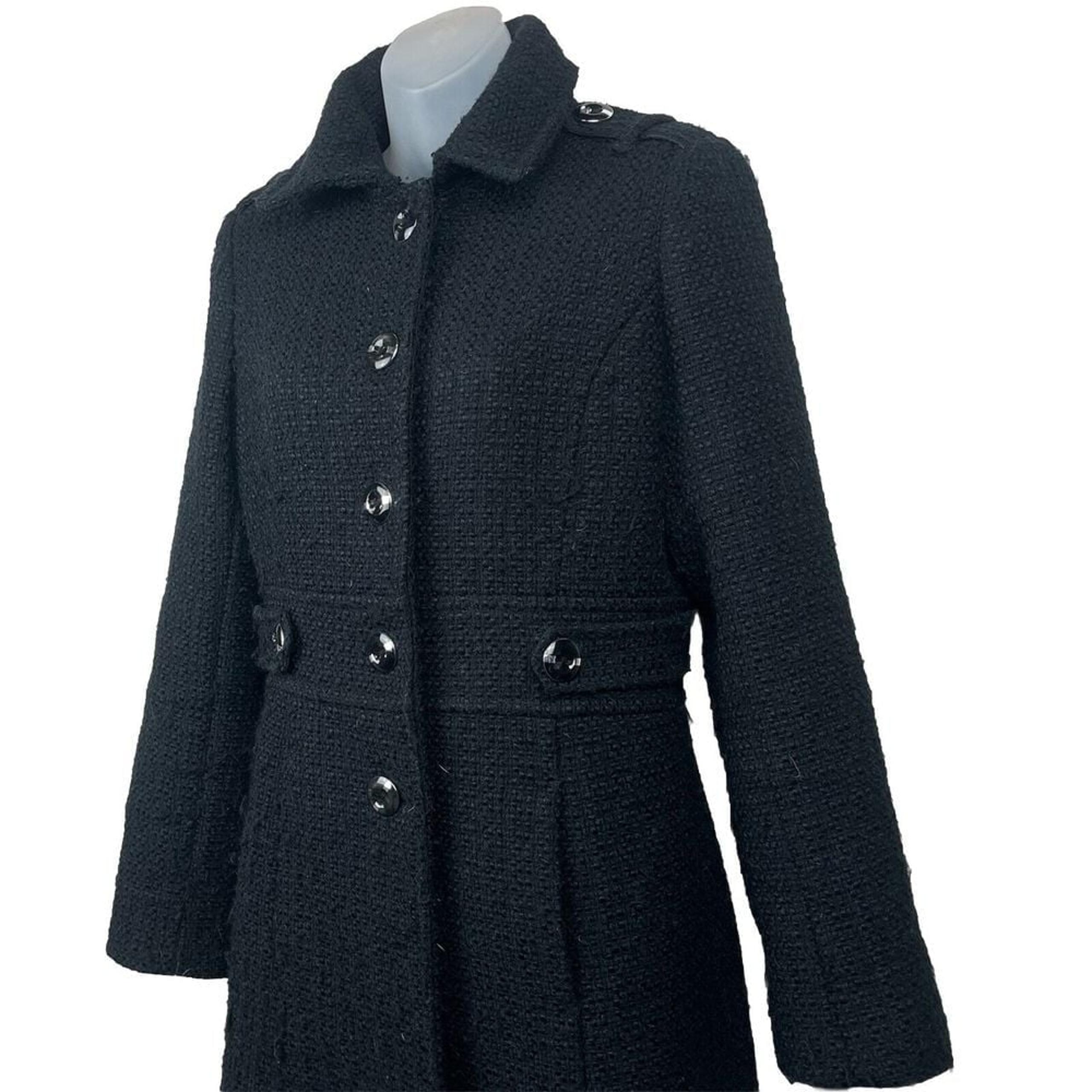 Kenneth Cole New York Wool Blend Black Coat Long Button Front Women's Size 8