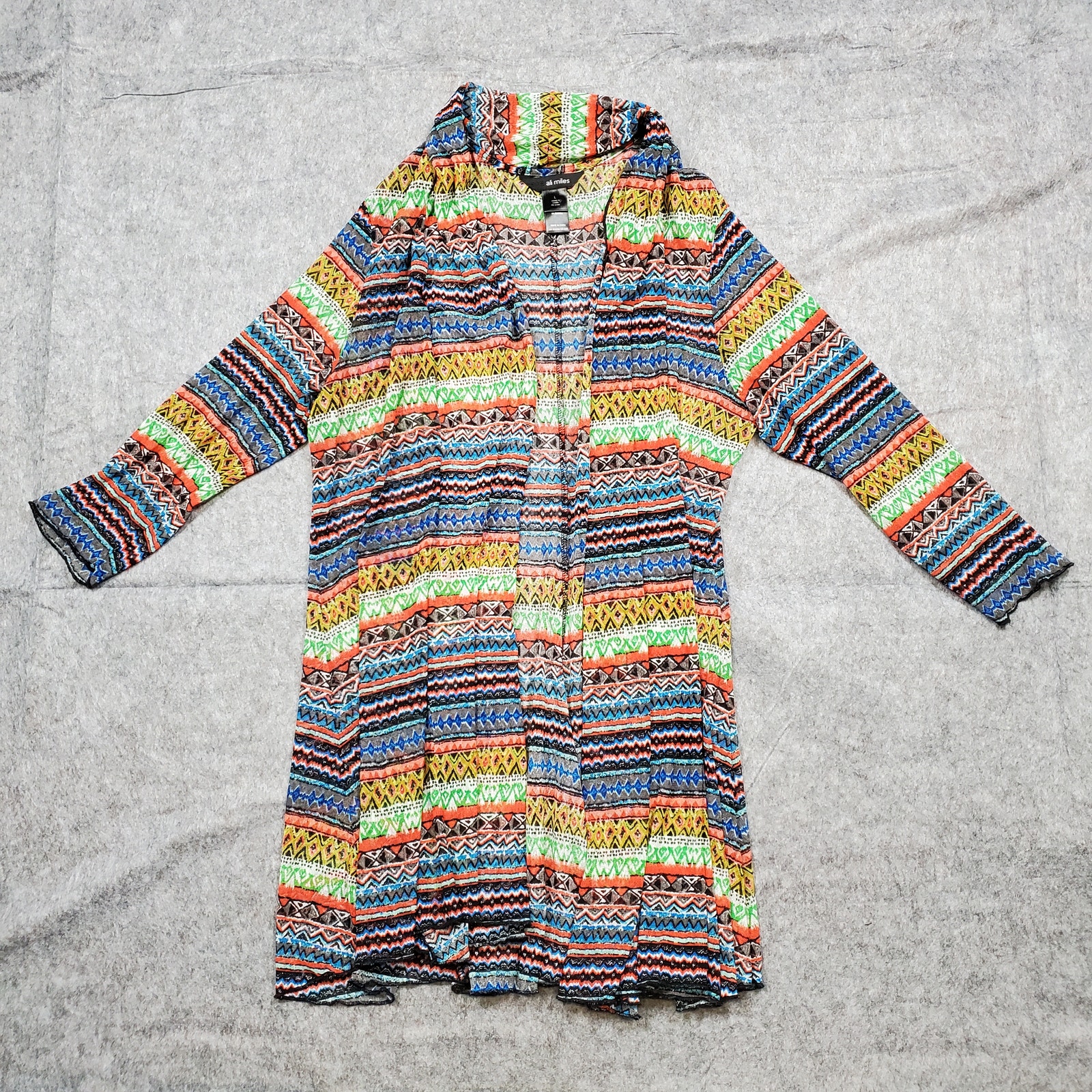 Ali Miles Cardigan Womens Large Aztec Geometric Artsy Open Knit Long Sleeve