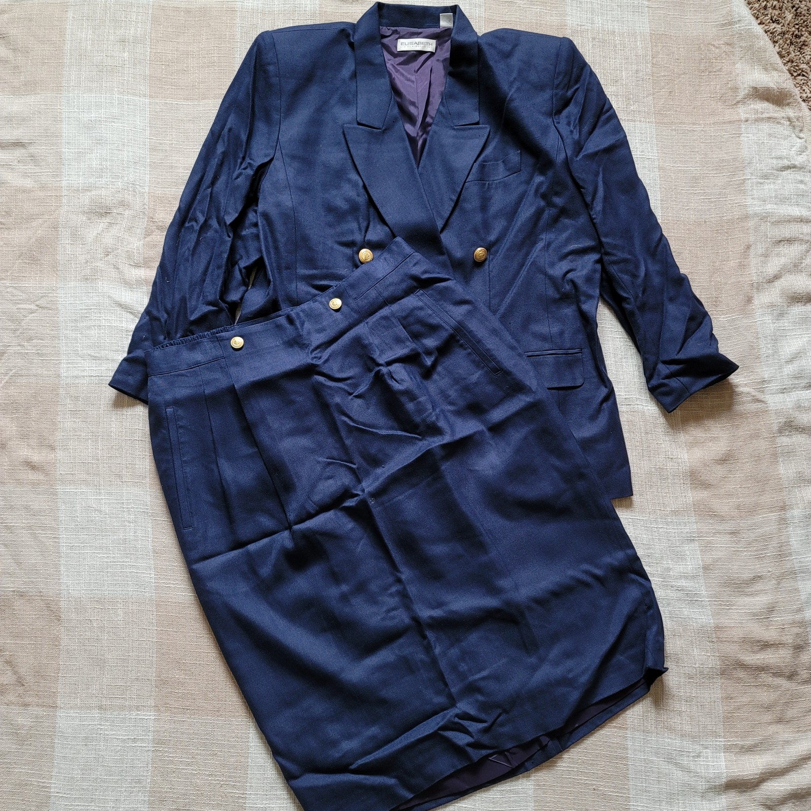 Vintage Navy Blue Double Breasted Skirt Set