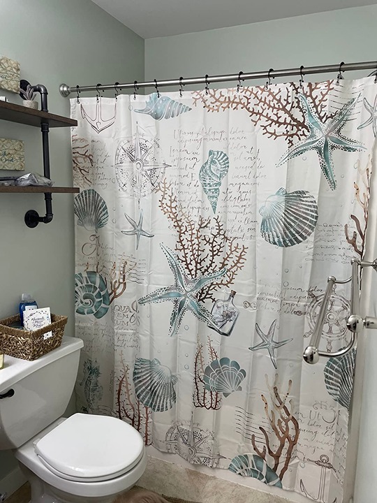 Vintage Beige Ivory Shower Curtain 60Wx72H Inch with 12 Hooks