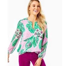 Lilly Pulitzer Aaron Silk Top Magnolia Lilac Leidees Night Size S NWT