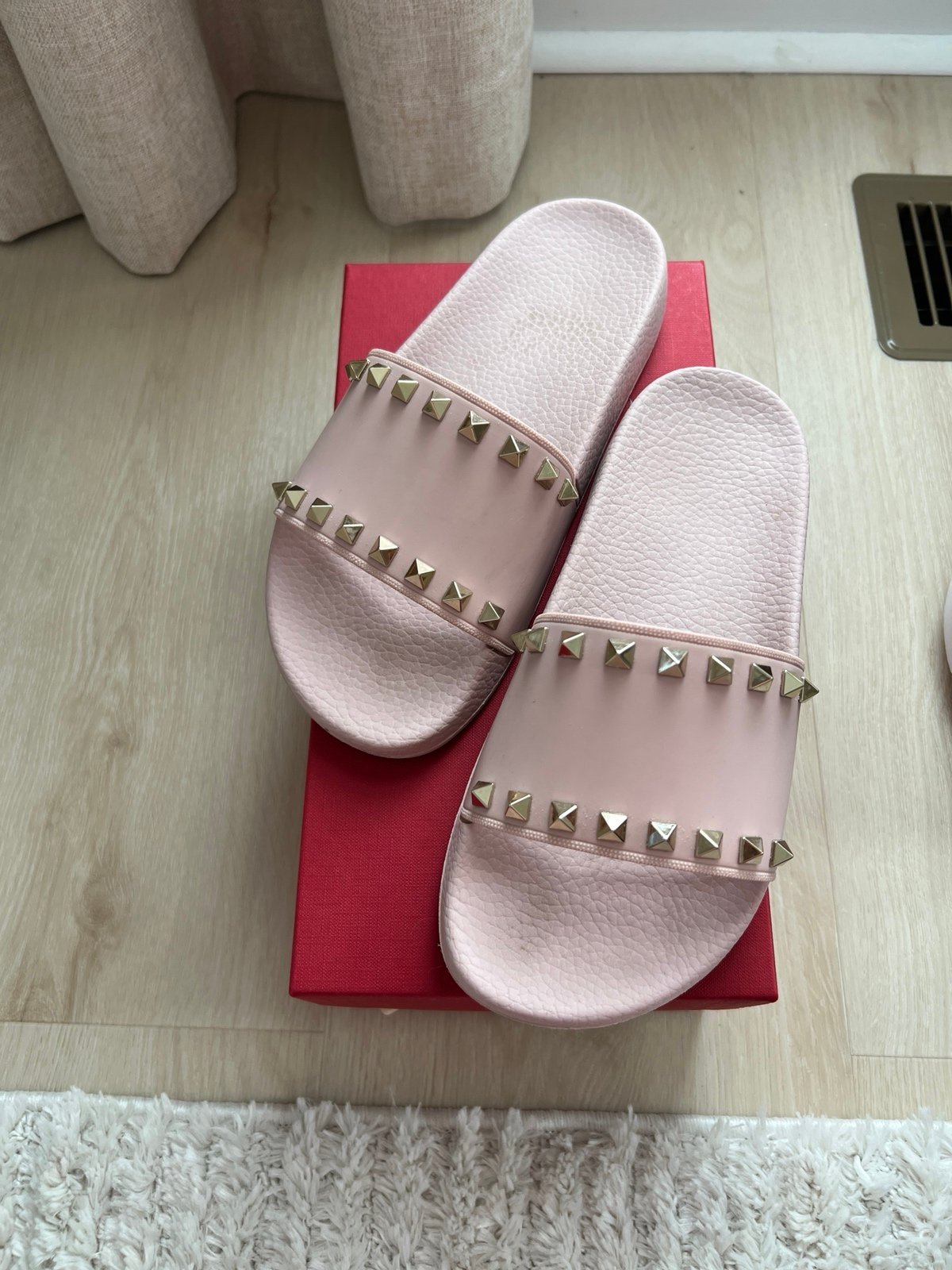 【逸品】 Valentino rockstud rubber pool slides pink size 37 靴