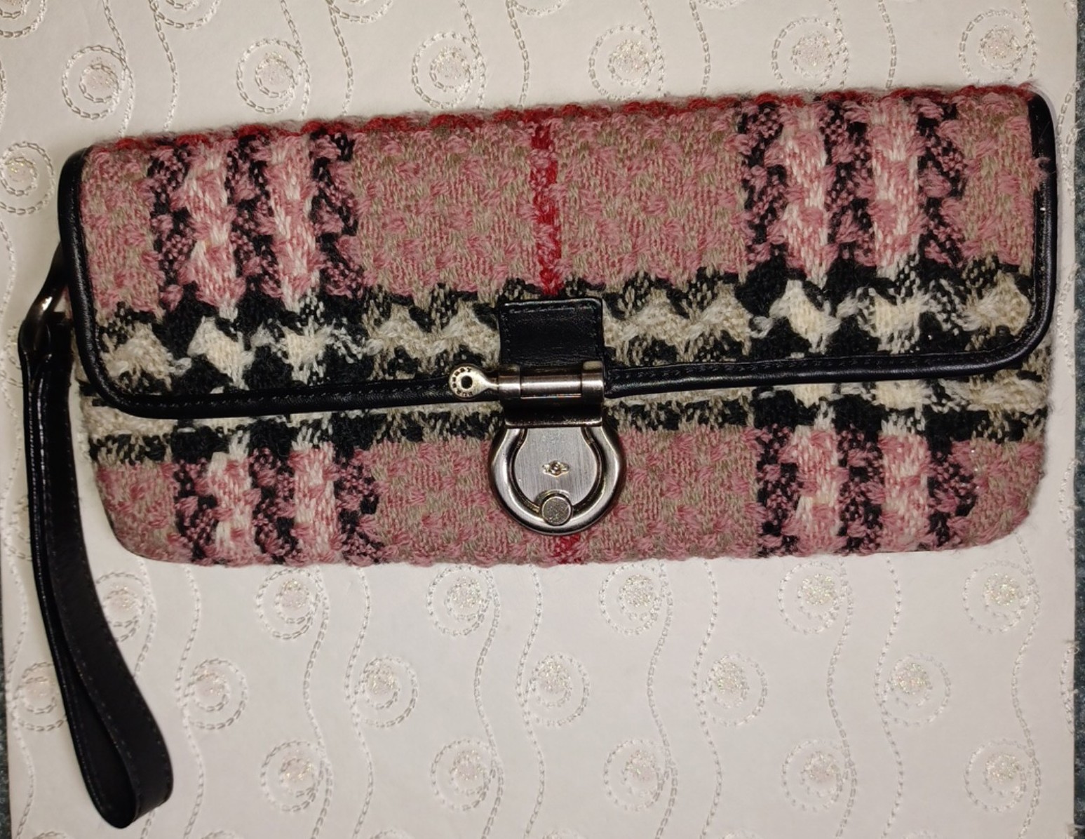 Burberry london pink tweed clutch wristlet