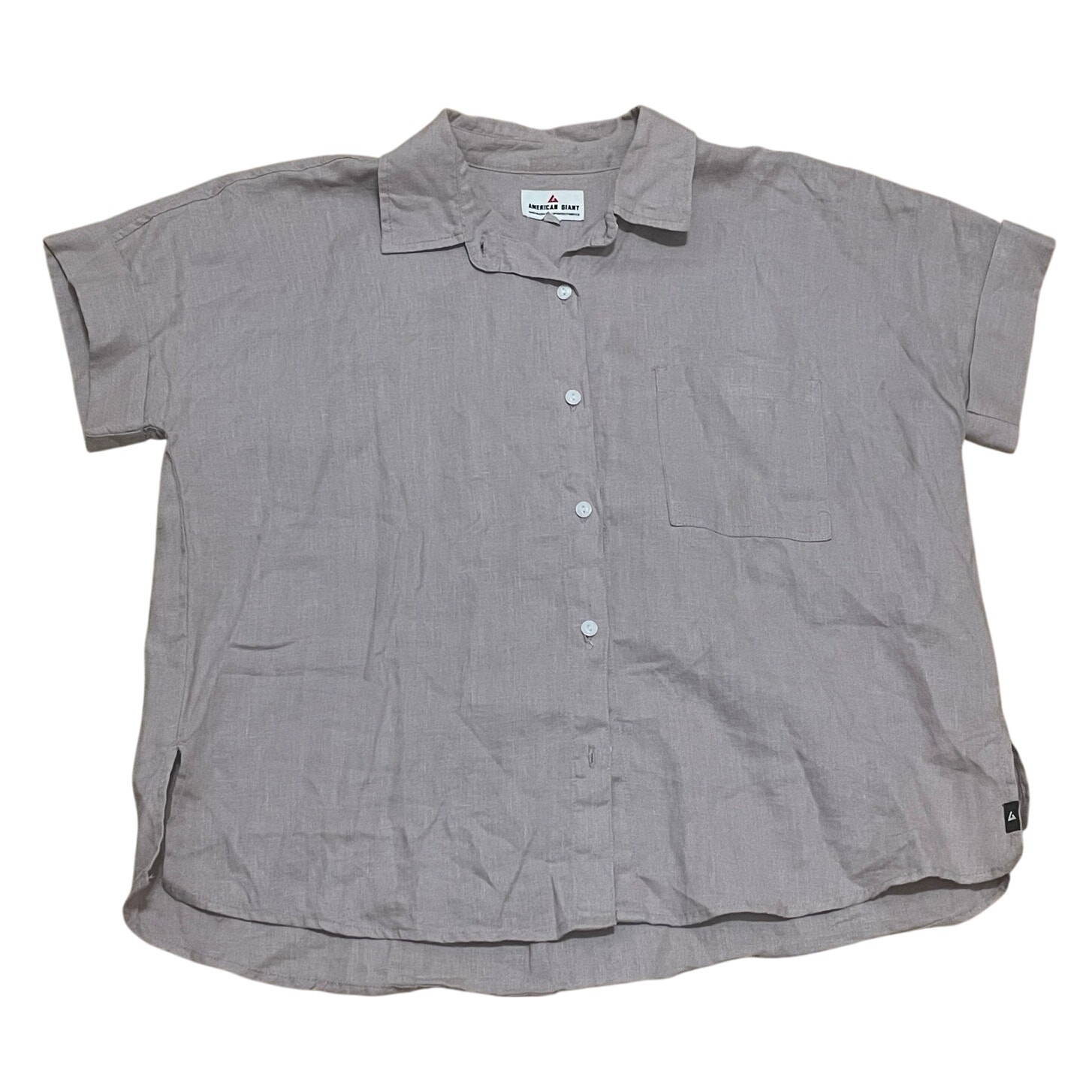 American Giant Womens Small Beige Tan Easy Linen Cropped Boxy Short Sleeve Shirt