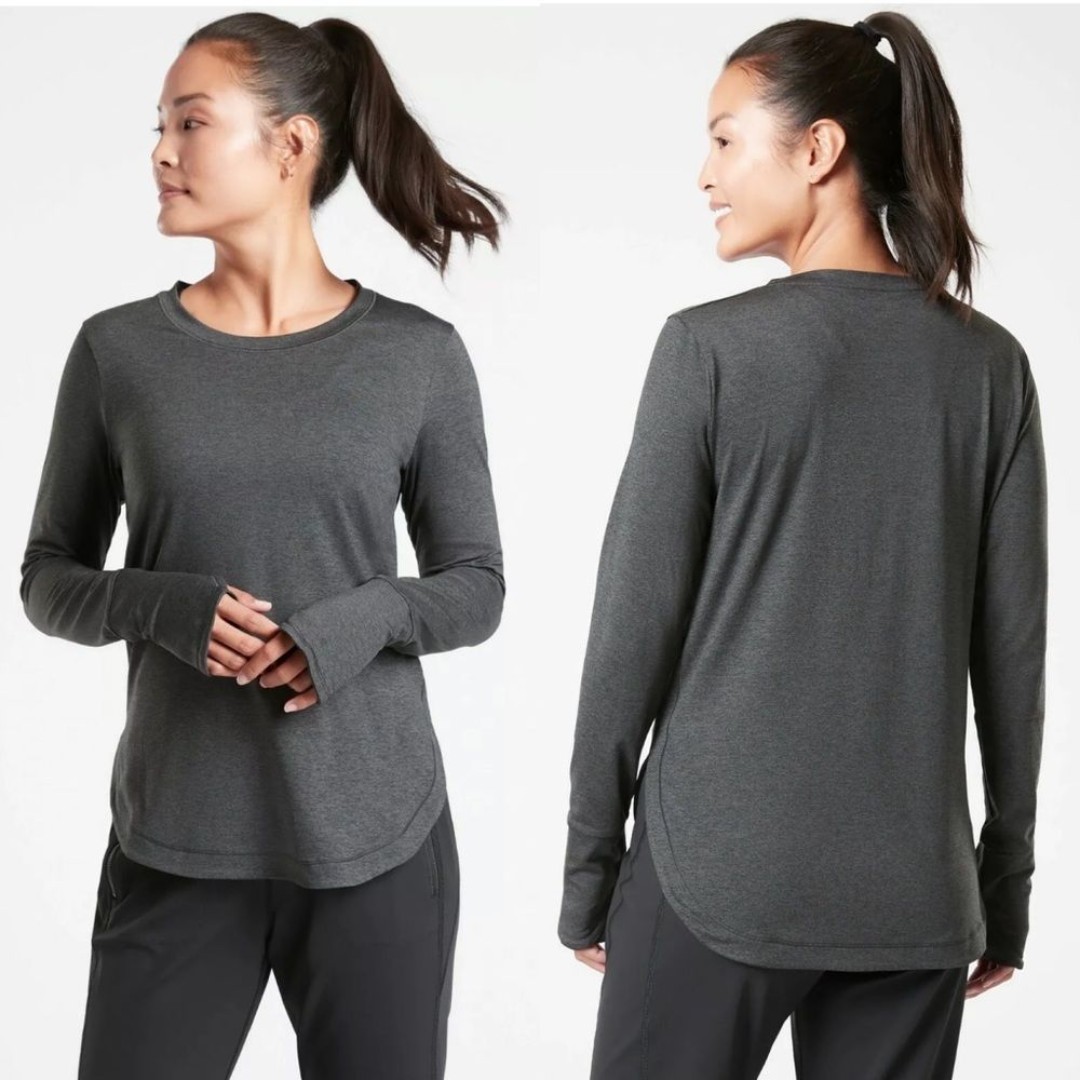 Athleta Uptempo Long Sleeve Thumb Hole Top, Grey - Size SP