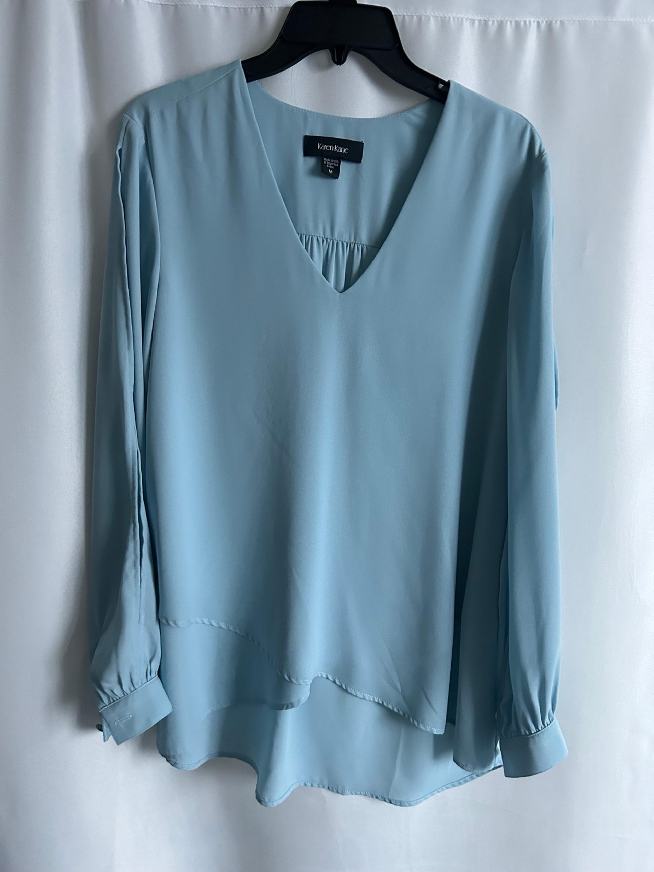 M Karen Kane blue Blouse slotted sleeves EUC