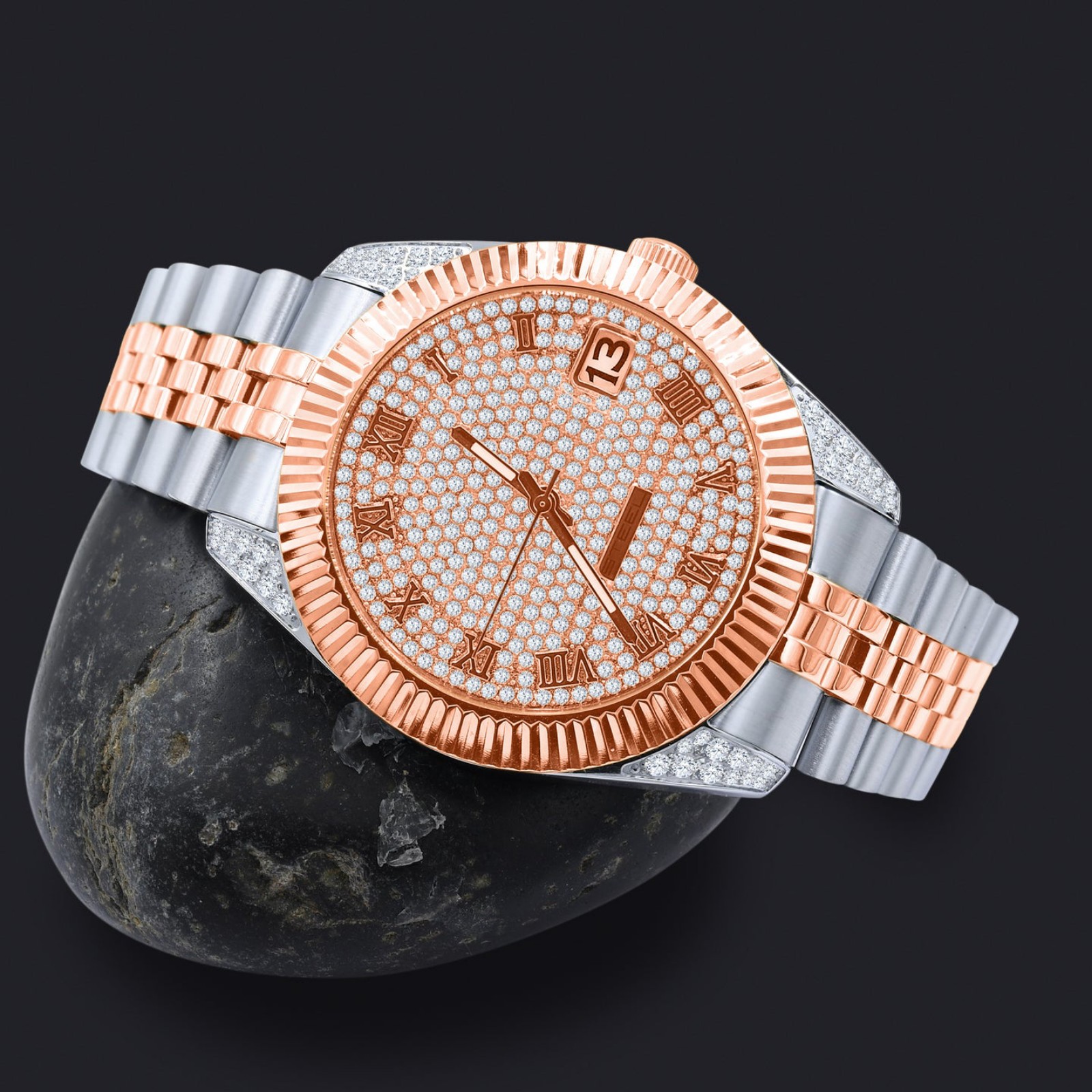 Mens jubilee band watch - hip hop luxury - rose gold plated