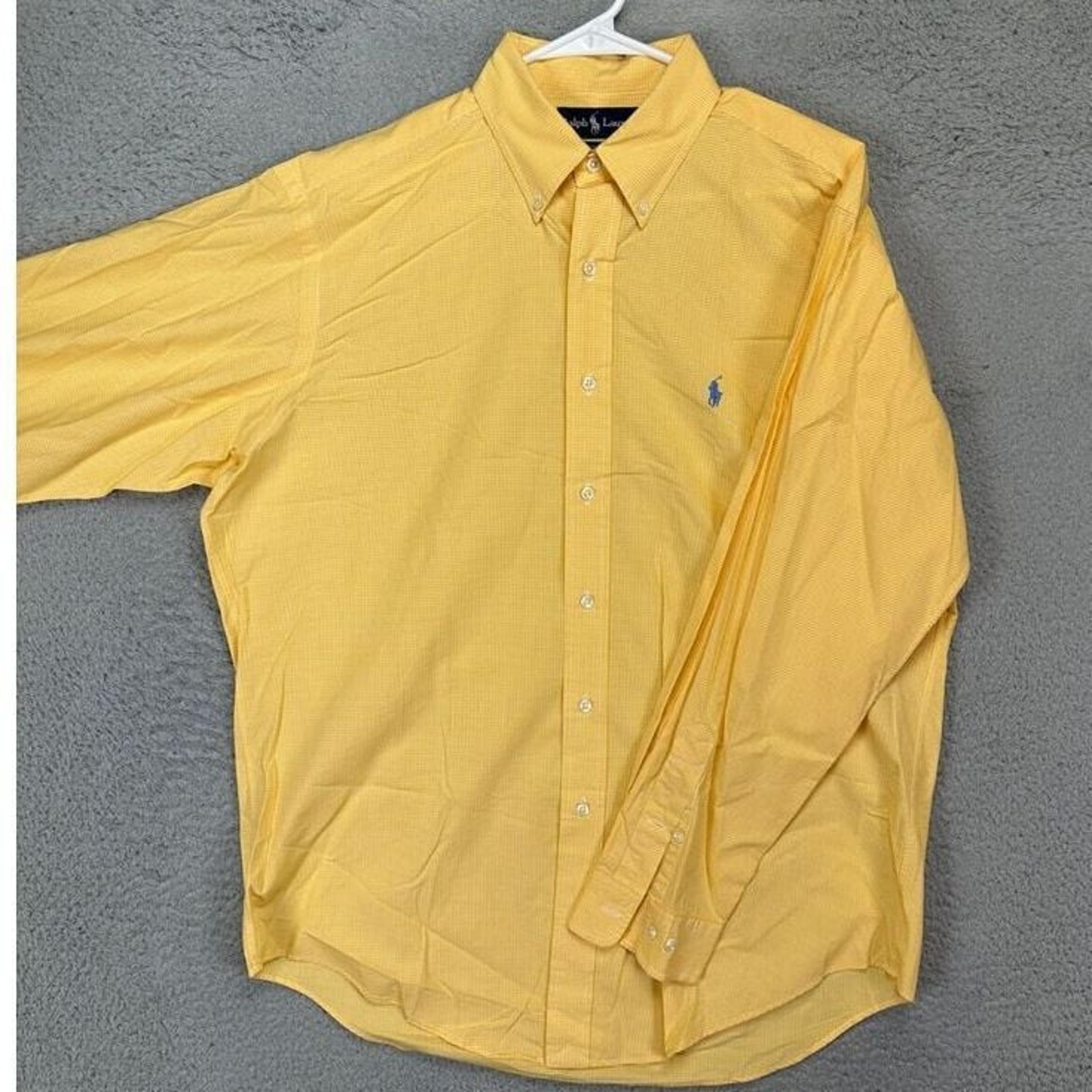 Ralph Lauren Yarmouth Dress Shirt Adult 16 34-35 Yellow Pin Check Plaid Pony Men