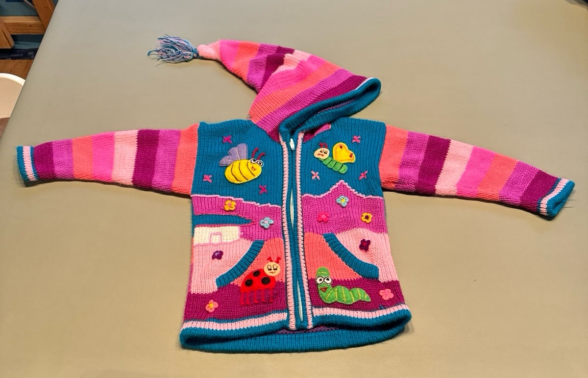 Beautiful colorful garden spring appliqué sweater cardigan